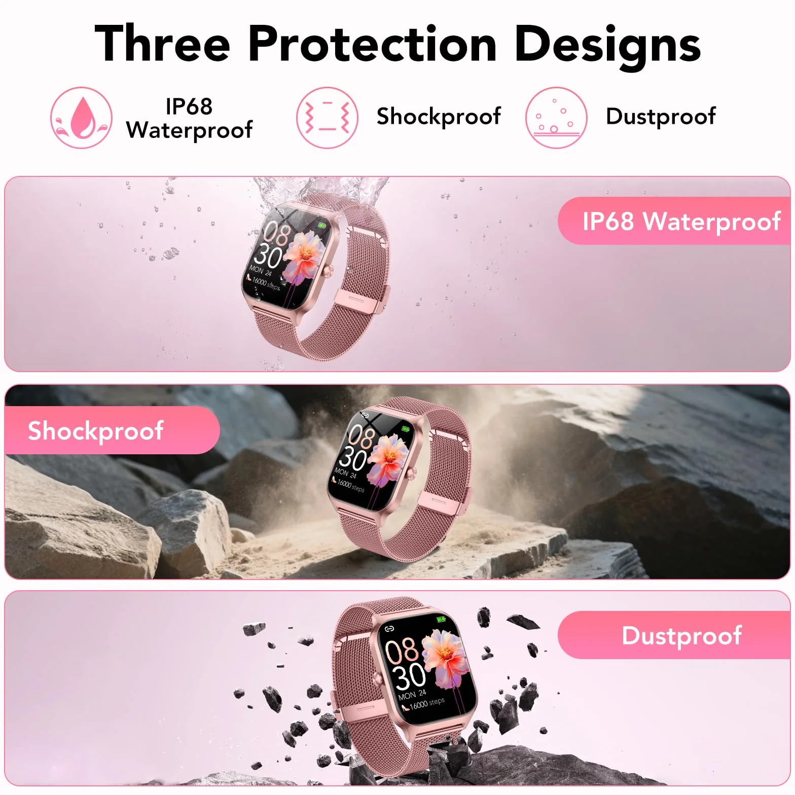 CASCHO Montre Connectée Femme avec Appel Bluetooth, 1.85"HD Smartwatch Femme avec Fréquence Cardiaque/Sommeil/SpO2, IP68 Étanche Fitness Tracker avec 120+ Modes Sportifs, pour Android iOS - Doré rose