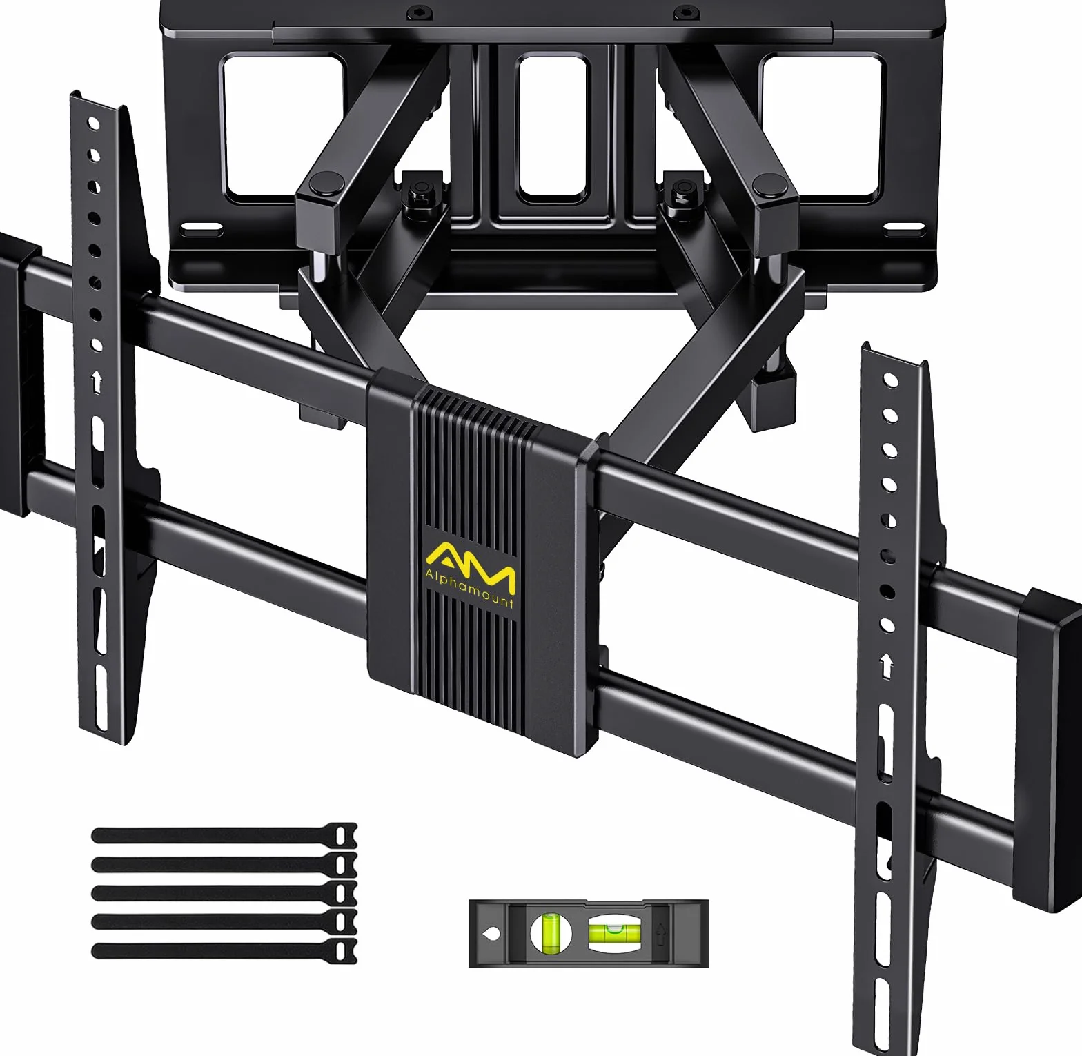 Alphamount Support Mural TV Mouvement Complet pour Téléviseurs de 37 à 80 Pouces Jusqu'à 45 kg, Fixation Murale TV avec Double Bras Pivotant Extensible et Inclinable Max VESA 600x400mm, APLF6