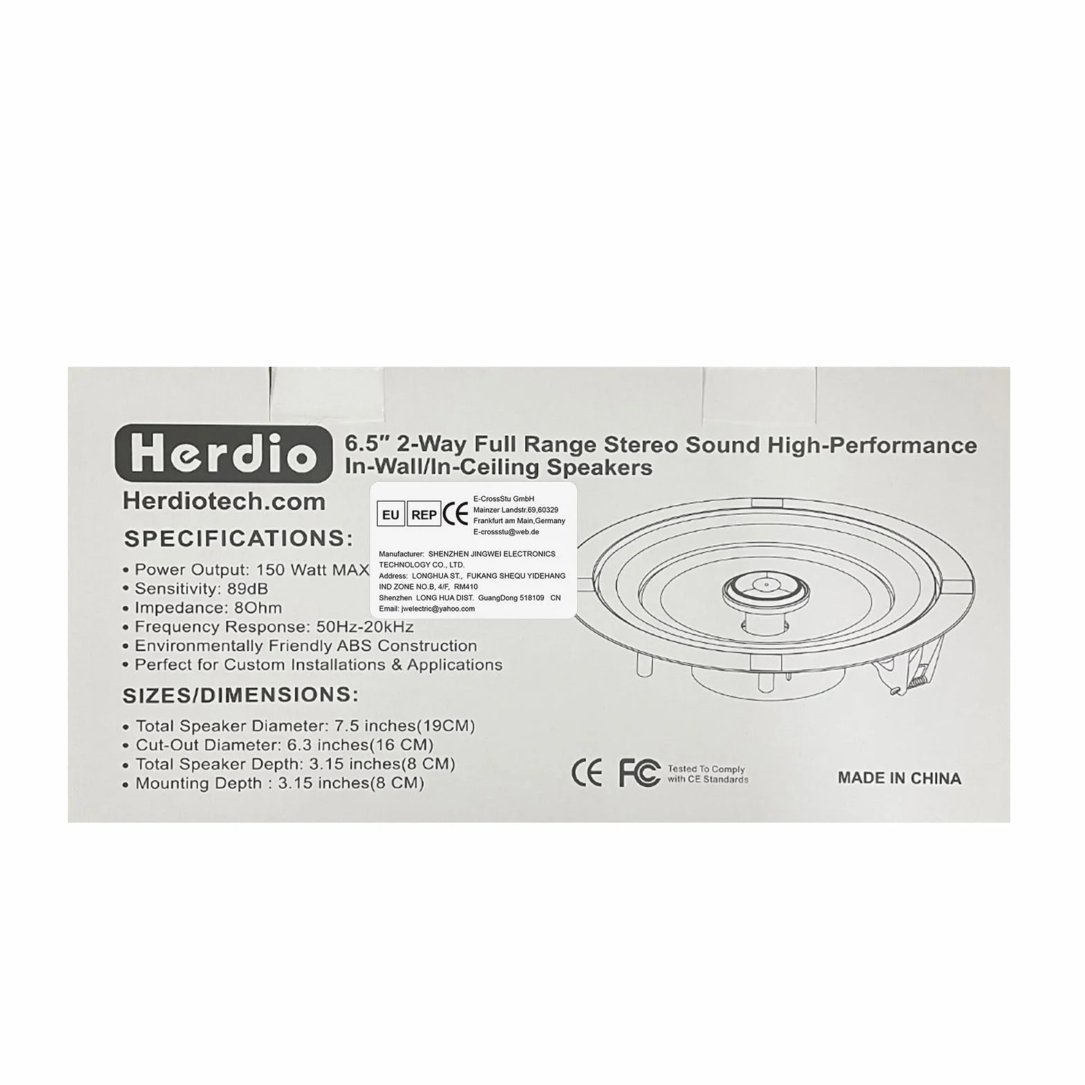 Herdio Enceintes Plafond Bluetooth 600 Watts 6,5 Pouces 4 Haut-parleurs