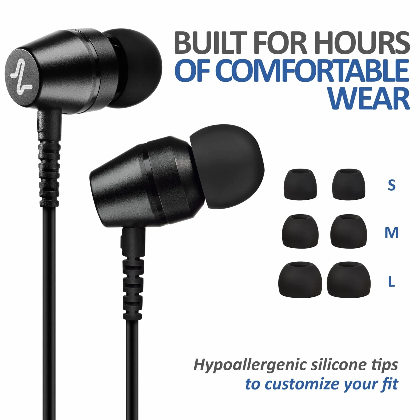 LUDOS OMNITONE Écouteurs, Garantie 5 Ans, Écouteur Intra-Auriculaires Filaires, Casque avec Microphone, Compatible avec Tablettes et Ordinateurs Portables Samsung, iPhone, MP3 Players - 3.5 mm Noir