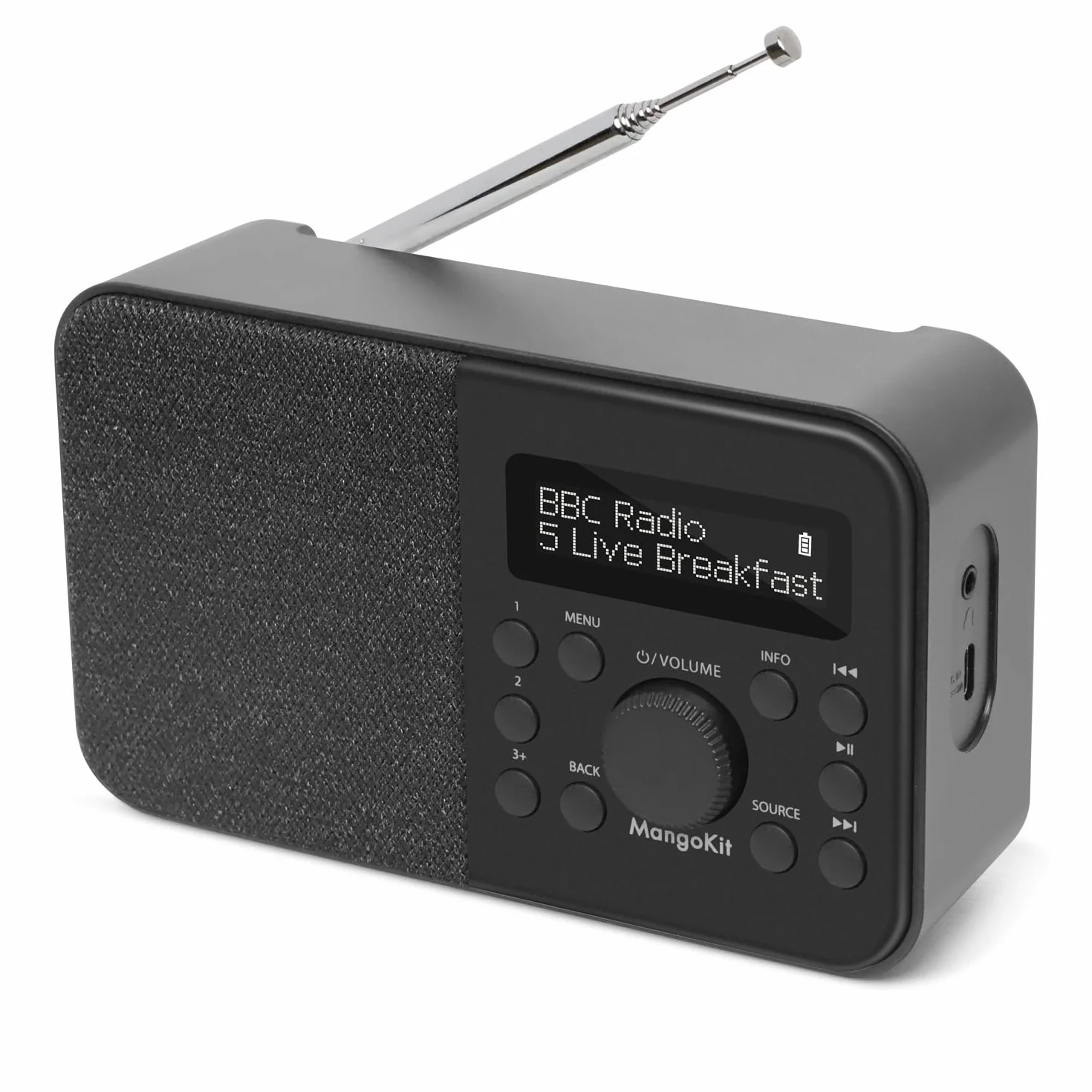 Radio Numérique DAB Portable FM Bluetooth avec Écran, Réveil, 40 Stations Préréglées - Noir
