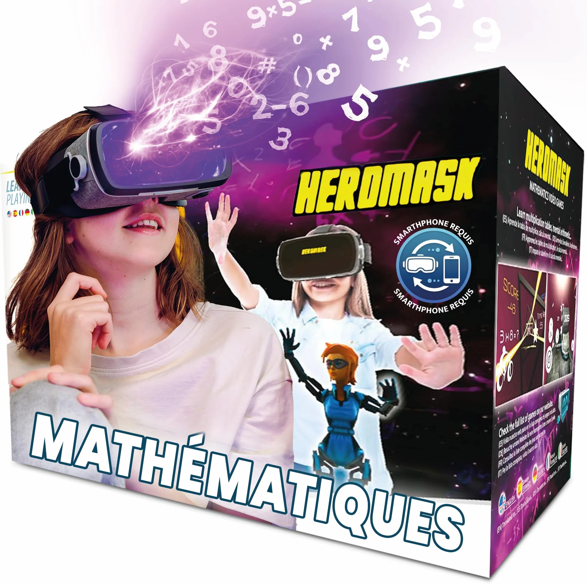 HeroMask Casque VR Réalité Virtuelle Enfant 5-12 Ans Jeux Maths Tables Multiplication Addition Calcul Mental