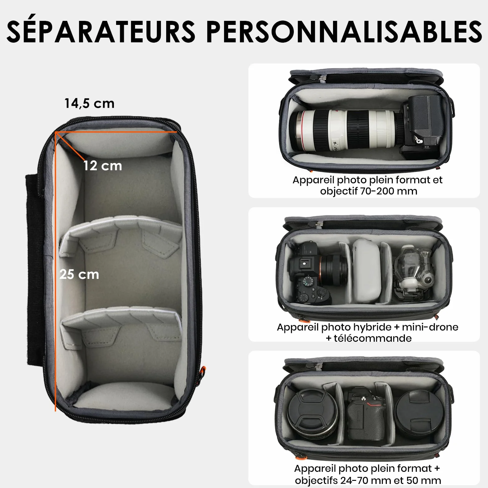 TARION Insert pour Sac Appareil Photo - Sac Intérieur Rembourré avec Couverture Amovible & Cadre Métallique (XS)