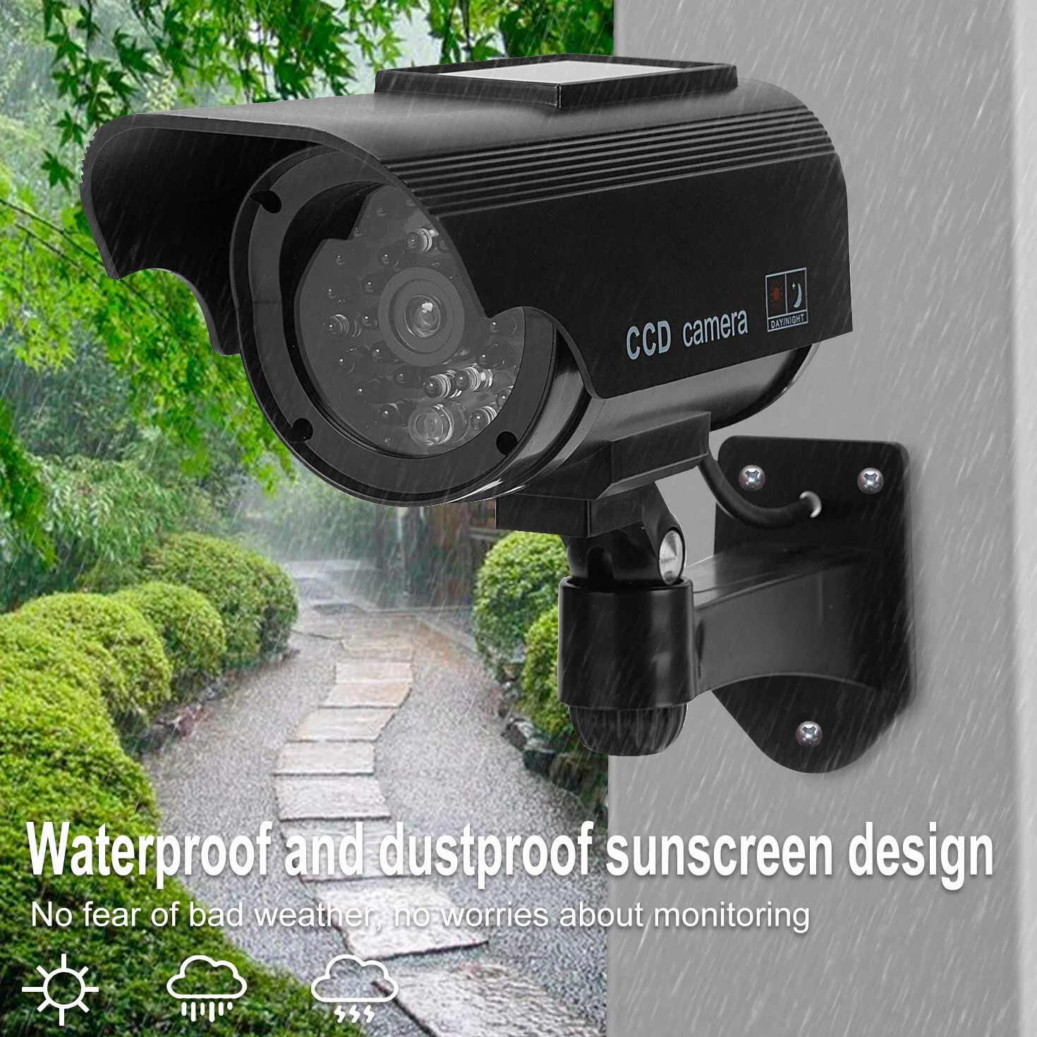 Caméras factices avec Panneau Solaire, Fausse de Sécurité Caméra CCTV avec LED Lumière pour Usage Intérieur Extérieur (4 Pack, Noir)