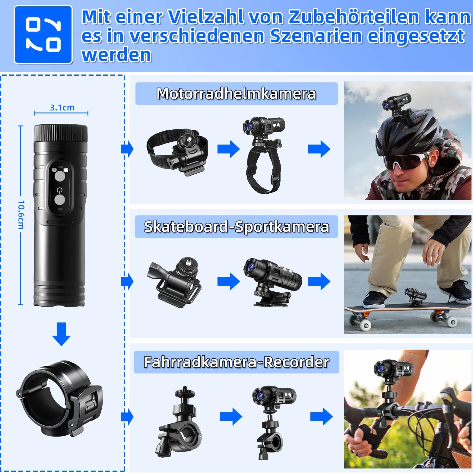 AIKER Caméra Sport WiFi Étanchéité IP66 1080P HD 120° Grand Angle Caméra Moto