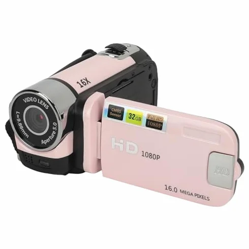Caméscope Vidéo 1080P 16MP 16X Zoom HD Écran Rotatif 2,4 Pouces avec Lumière Remplissage Trépied 1/4 Pouce