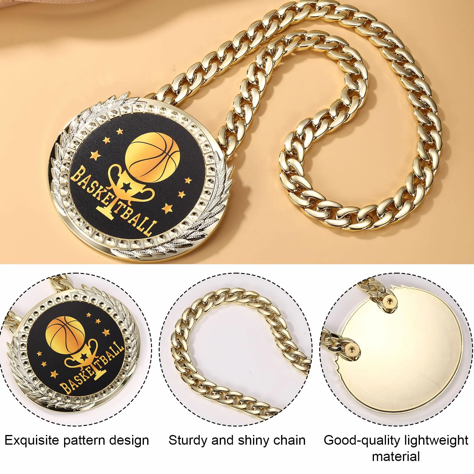 Chaîne Médaille Basketball 15cm Dorée MVP Récompense Collier Champion Sportif