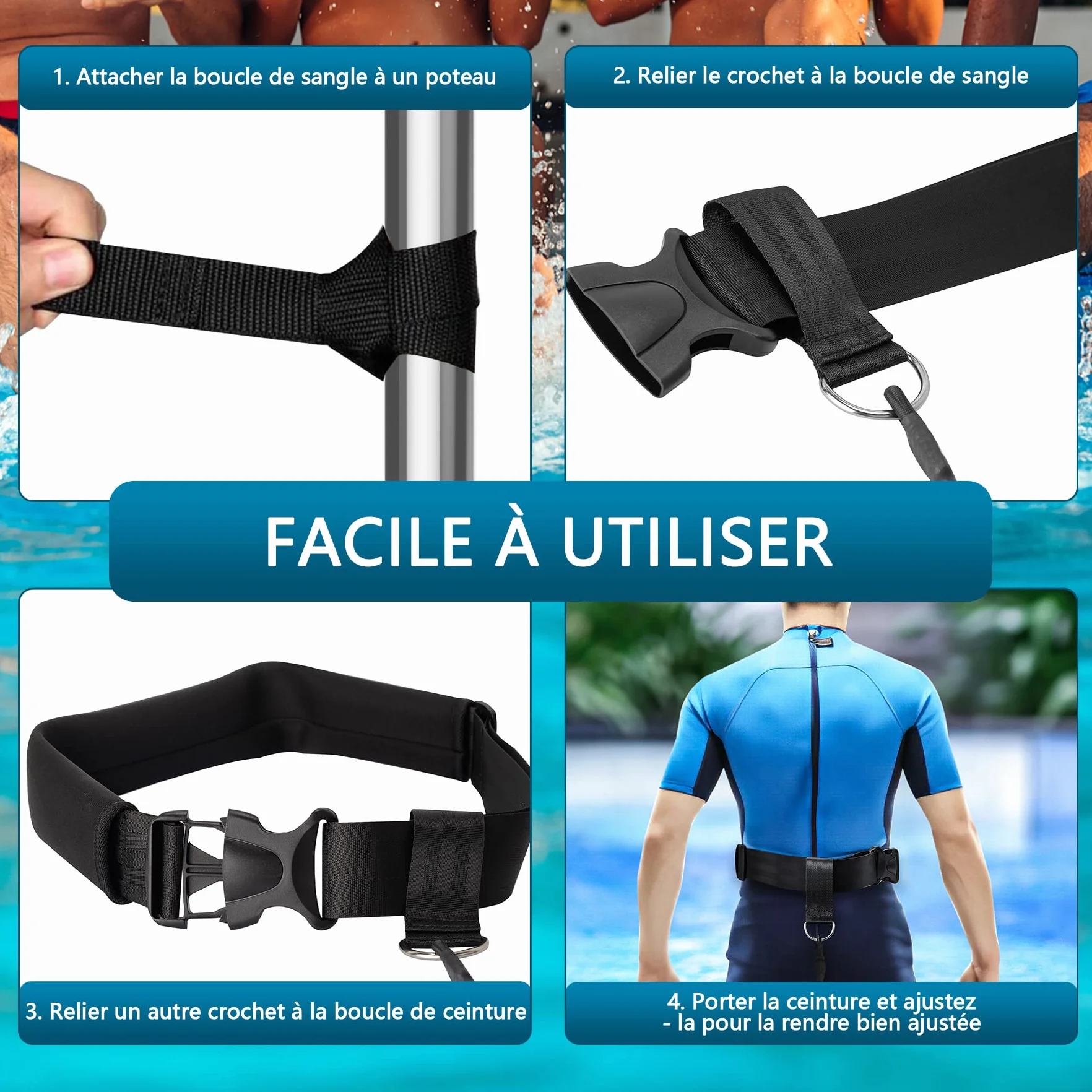 Boosteady Ceinture de Natation Piscine 3.6M réglable Entraînement Enfants Adultes