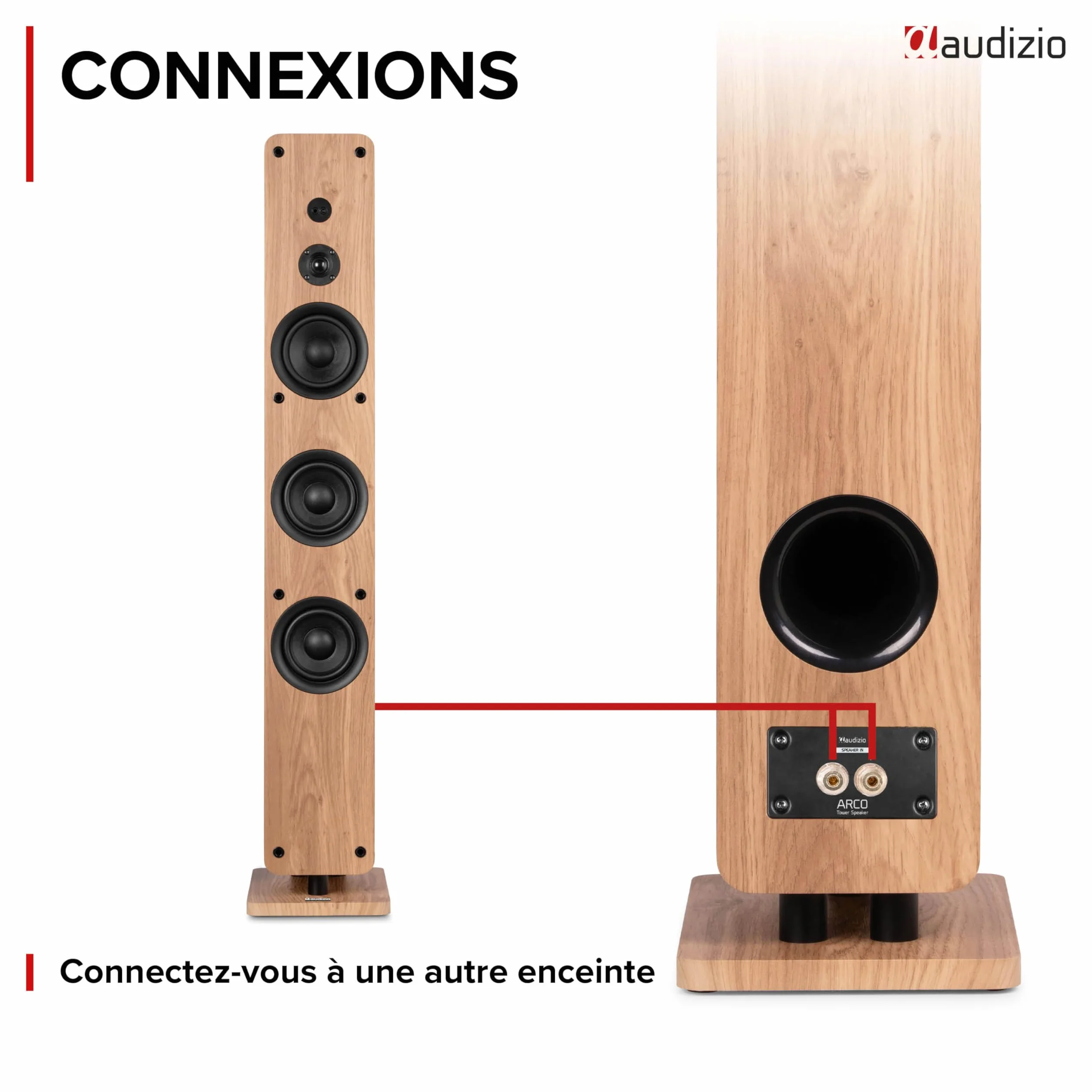 Audizio ARCO Tour de Son Hi-FI Stéréo 320W Chêne Clair - Pack Enceintes Colonnes Active + Passive avec BT, USB et Optique Tour de Son Design pour Salon, TV et Musique