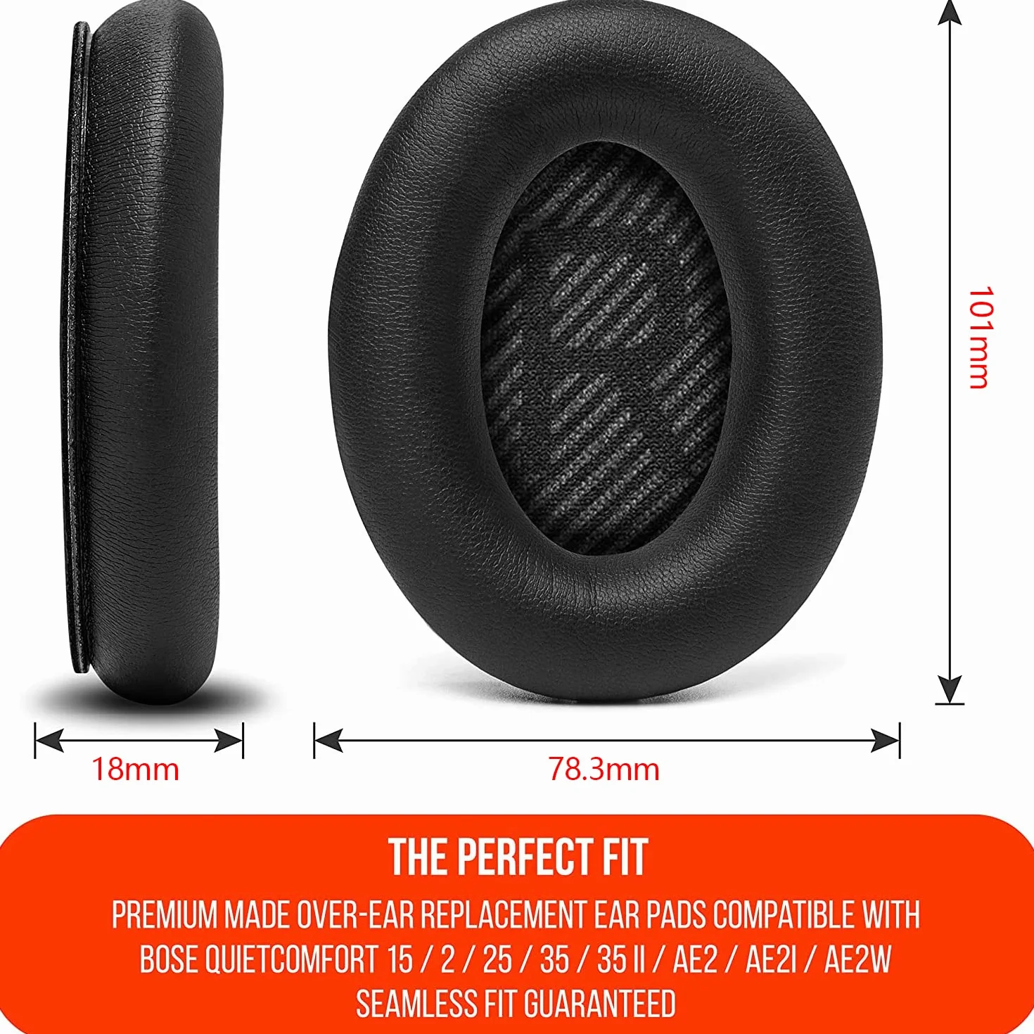 Bose Coussinets d'oreille Rechange pour Casque QuietComfort QC35/QC35 II, Mousse viscoélastique et Cuir protéique, Noir, 1 Paire