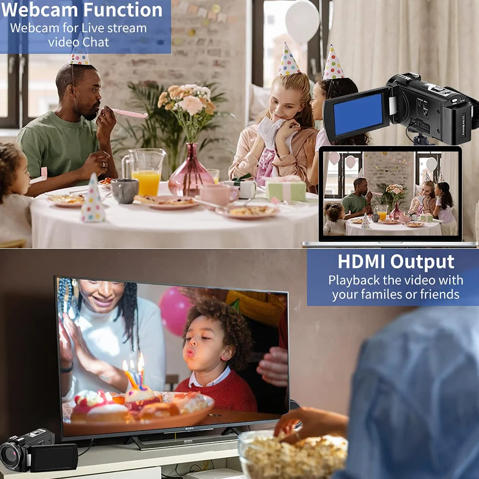 ORDRO AE7 2.7K Caméscope IR Vision Nocturne Appareil Photo Numérique 3.0 TFT Écran Tactile Zoom Numérique 16X pour Youtube Vlog avec Télécommande et 2 Piles