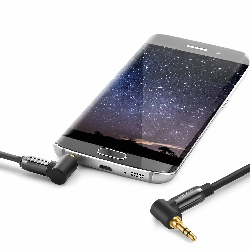 deleyCON 1m Câble Jack 3,5 mm - Câble Audio Stéréo - Fiche Jack Coudée à 90° - pour PC, Ordinateur Portable, Smartphone, Tablette, Récepteur Hi-Fi - Noir