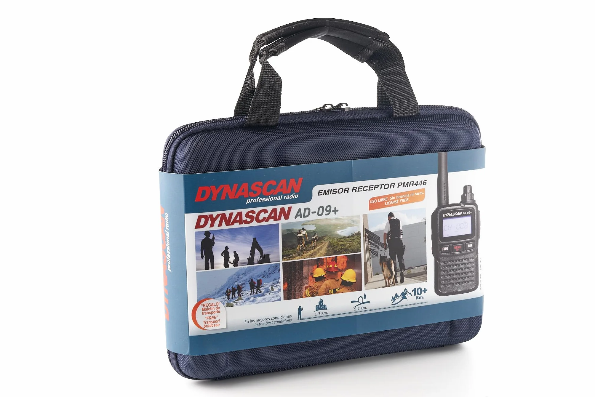 Dynascan AD-09+ Plus Pack de 2 Talkies-Walkies PMR446 avec Mallette Professionnelle – Ultra-Compact, Châssis Aluminium, 16 Canaux, Recharge USB, Oreillettes Incluses
