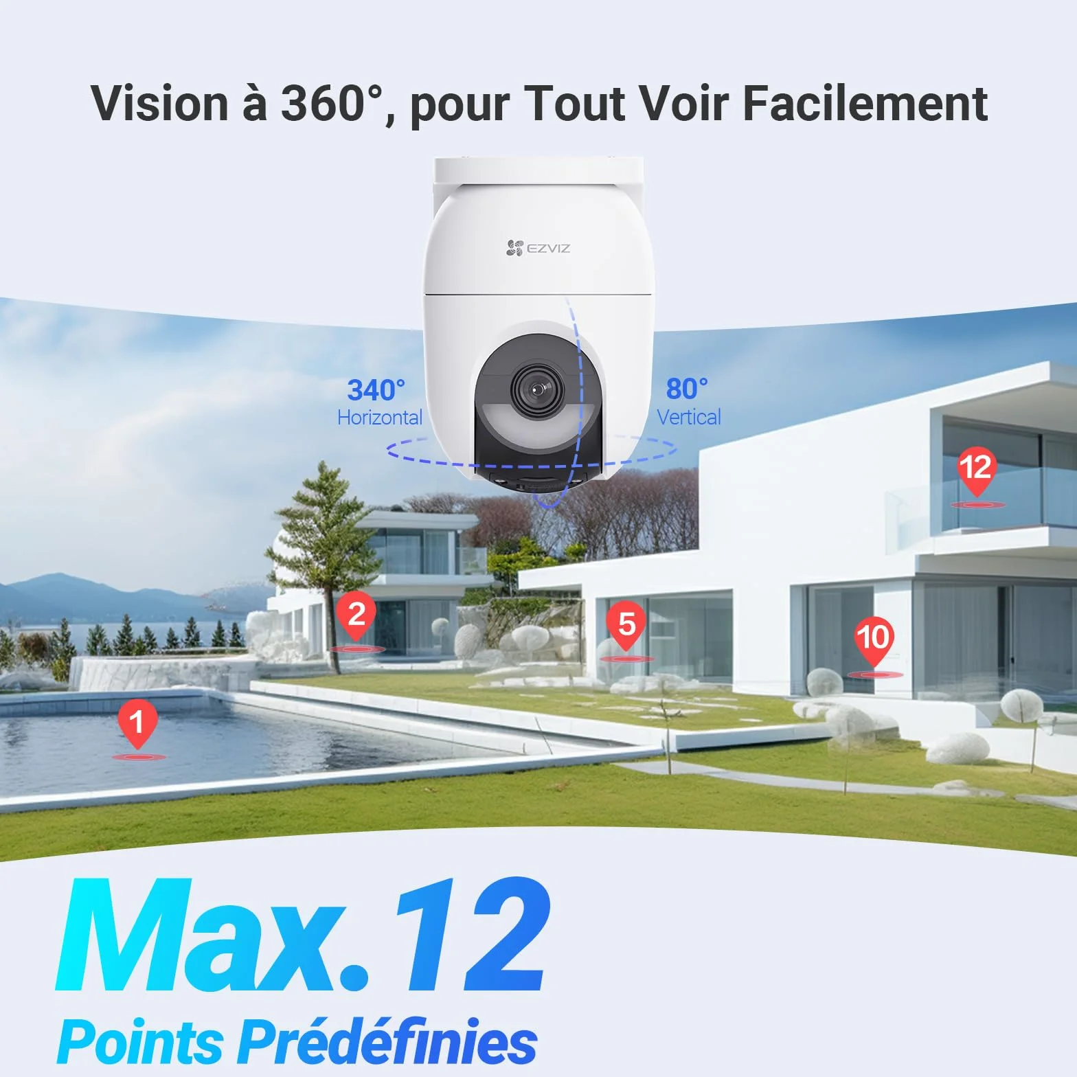 EZVIZ CB8 Lite 4MP+5W Caméra Extérieure sans Fil 2K+ WiFi 6 PT avec Détection de Personnes et Véhicules