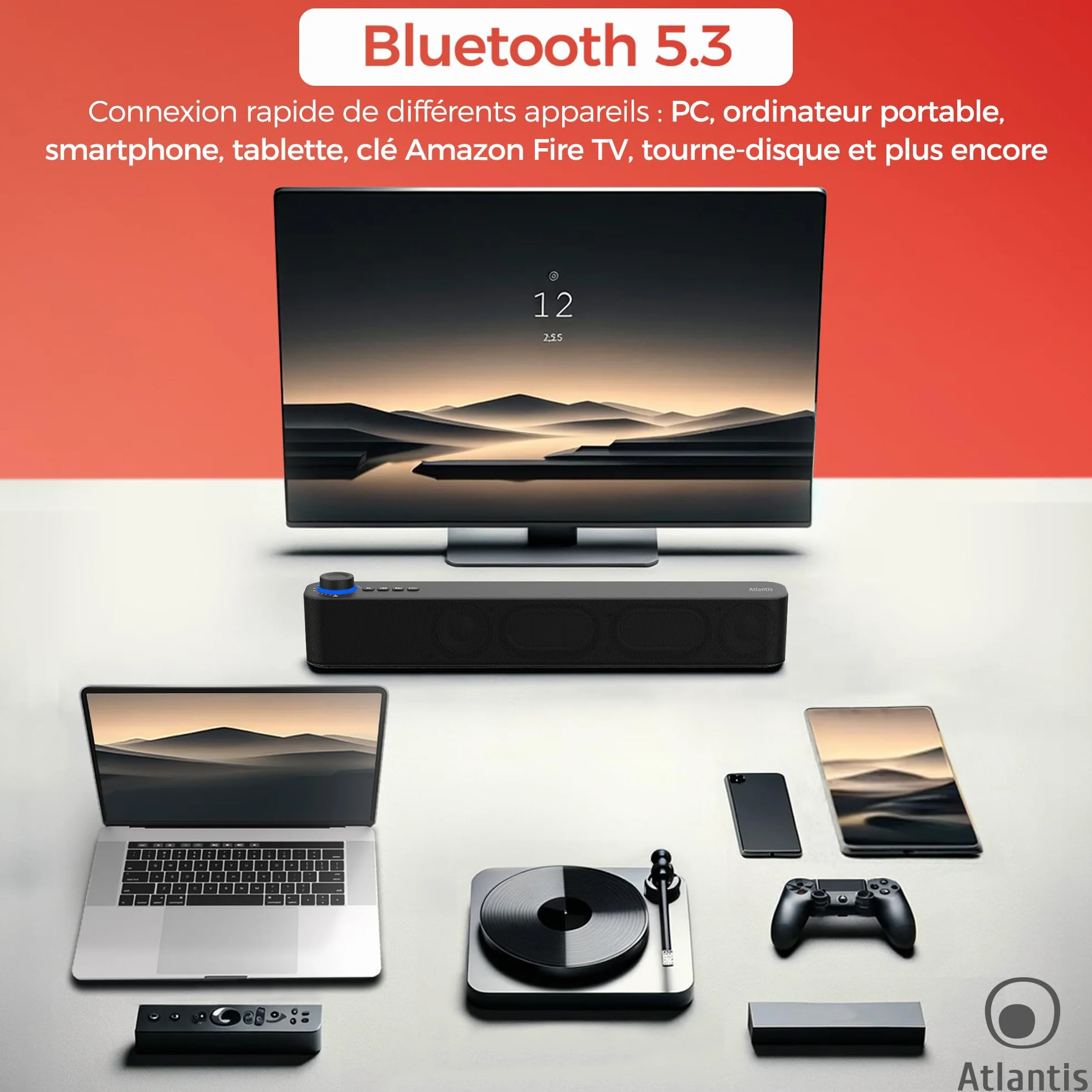 ATLANTIS Soundbar PC 20 W Bluetooth 5.3 Radio FM Noir 420 x 60 x 74 mm