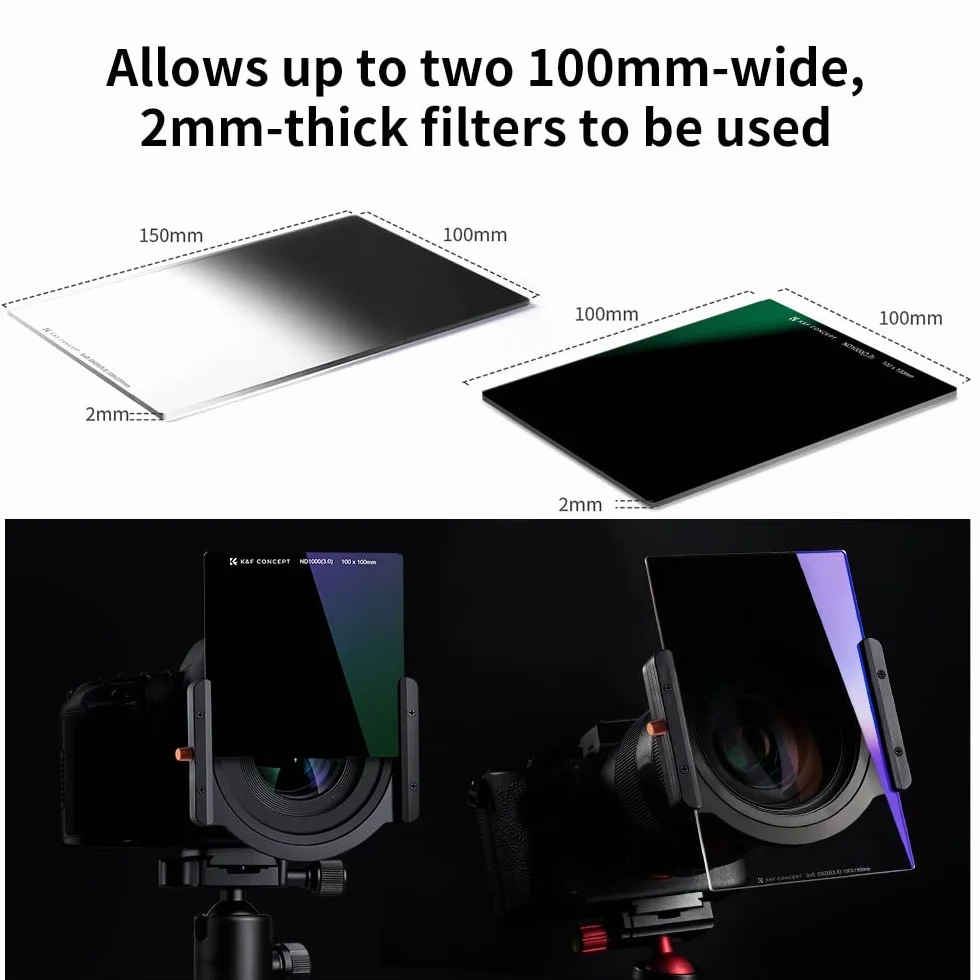 K&F Concept Porte Filtre Système 100mm en Aluminium au Grand Angle et 8 Bagues Adaptateurs Inclus pour Objectif Appareil Photo