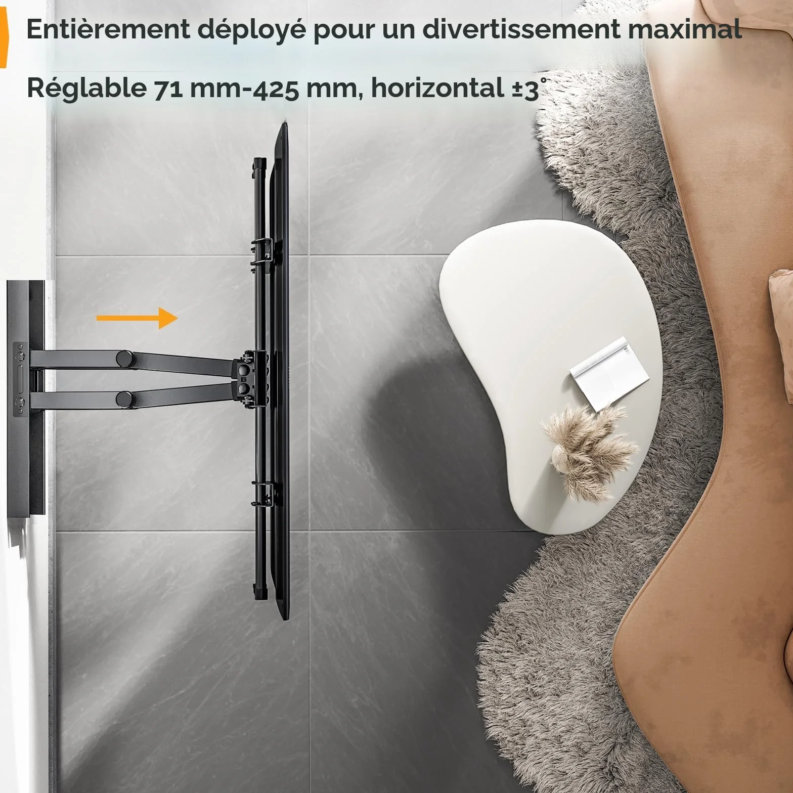 Perlegear Support Mural TV 37-84 Pouces 60KG Fixation TV Murale Inclinable Orientable VESA 600x400mm