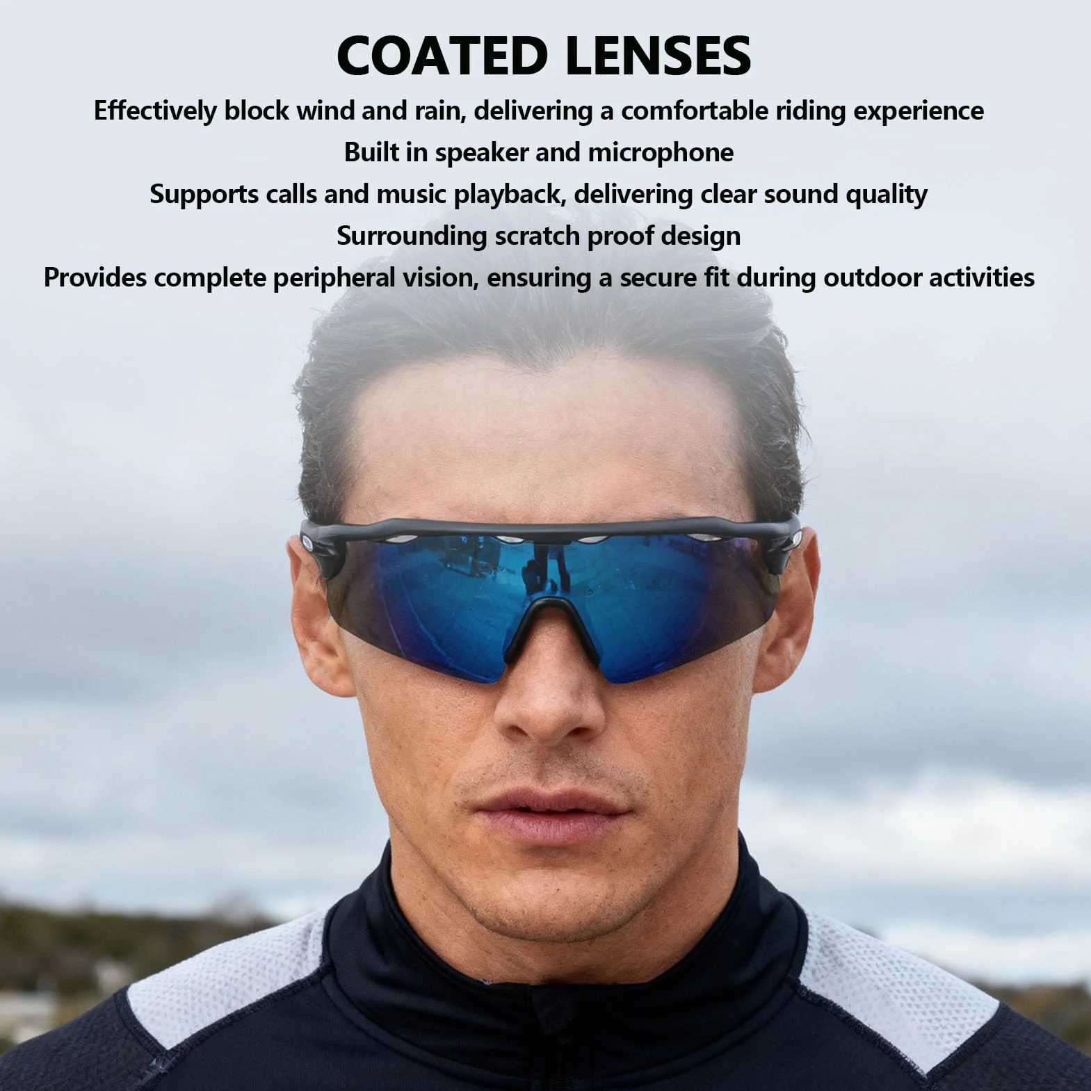 Topiky Lunettes de Soleil Intelligentes de Sport, Lunettes de Cyclisme Bluetooth avec Verres Polarisés, Haut-parleurs de Musique à Oreille Ouverte, de Sport Coupe-Vent,