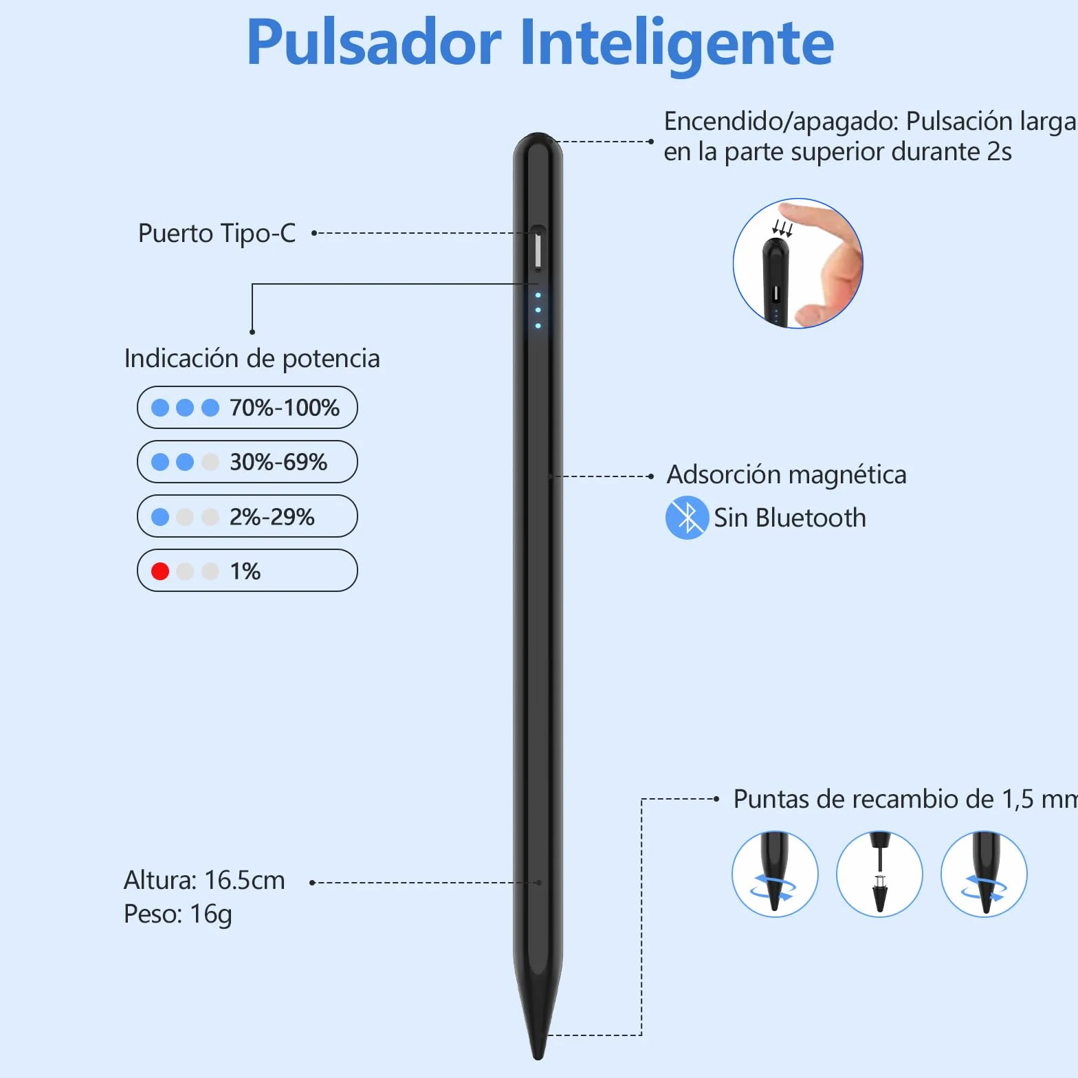 Stylet Capacitif Universel Compatible avec Lenovo, Samsung, Huawei et Mi Tablette, Noir