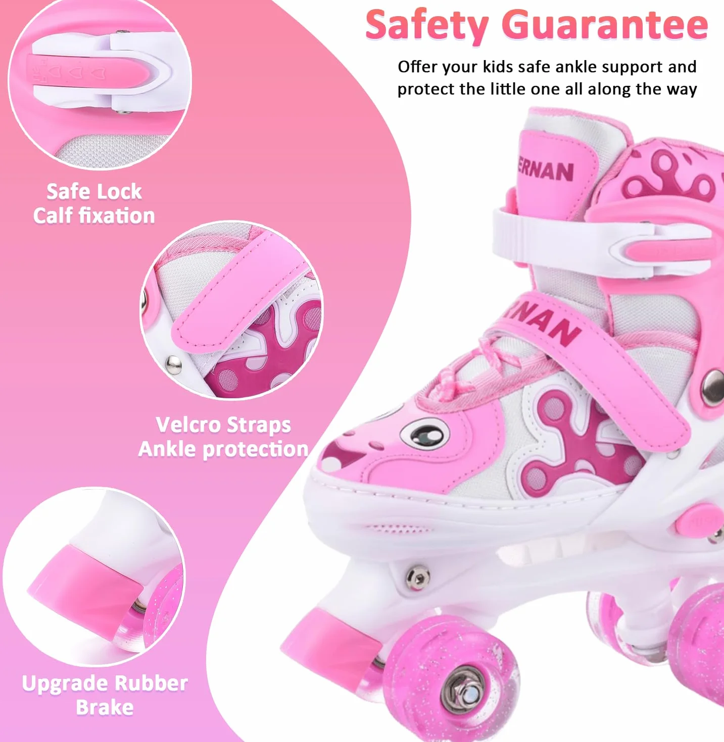 ERNAN Roller Enfant 4 Taille Réglable 8 Roues Lumineuses Patins à Roulettes Débutants