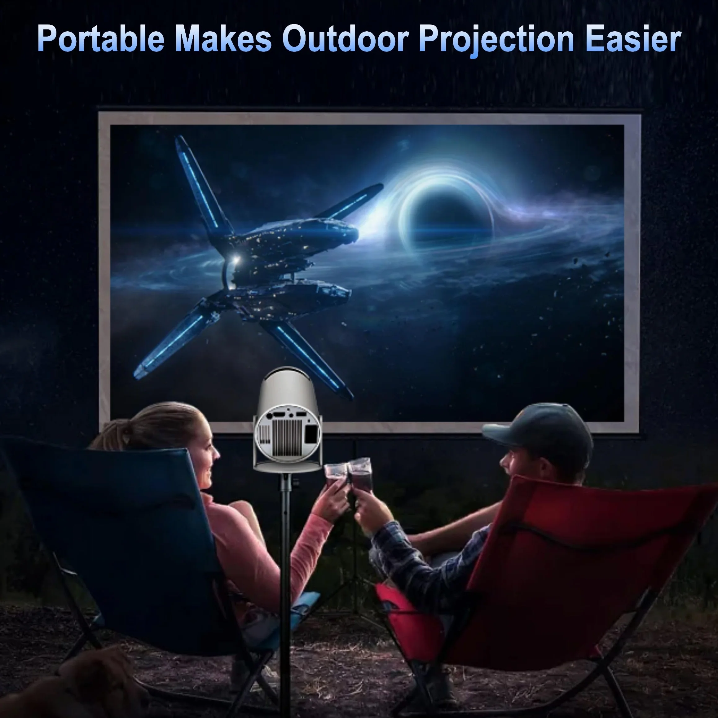 Mini Projecteur FHD 4K Portable WiFi 6 BT5.2 Correction Trapèze Rotation 180° Compatible Téléphone PC HDMI USB PS5