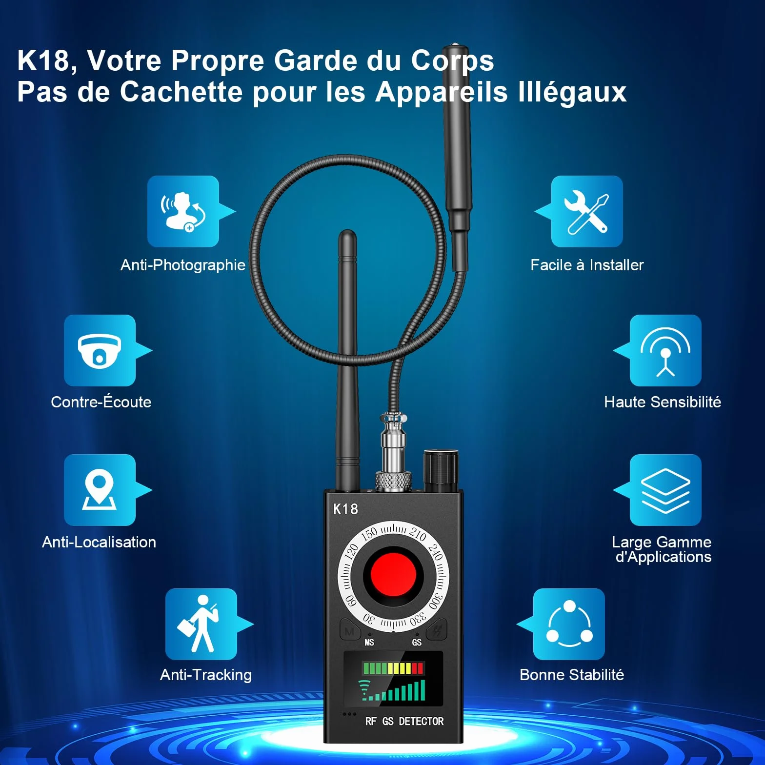 Menborn Détecteur Micro Espion, Détecteur de Micros GPS, Détecteur d'espions, Detecteur de Camera et Micro Espion, Détecteur de Bugs pour pour Bureau à Domicile Hôtel