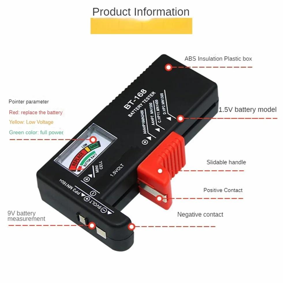 BT-168 AA/AAA/C/D/9V/1.5V Pile Bouton Universelle Compteur à Code Couleur Indique Volt Testeur Vérificateur BT168