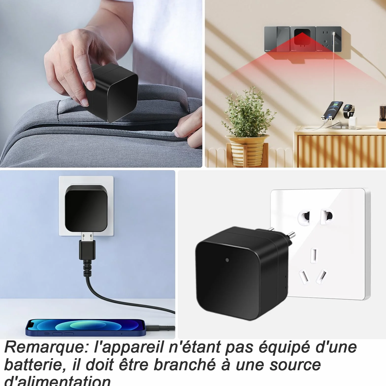 Caméra Espion WiFi 5G Cachée dans Chargeur USB Mini 1080P Détection Mouvement Enregistrement Boucle Visionnage à Distance Normes Européennes
