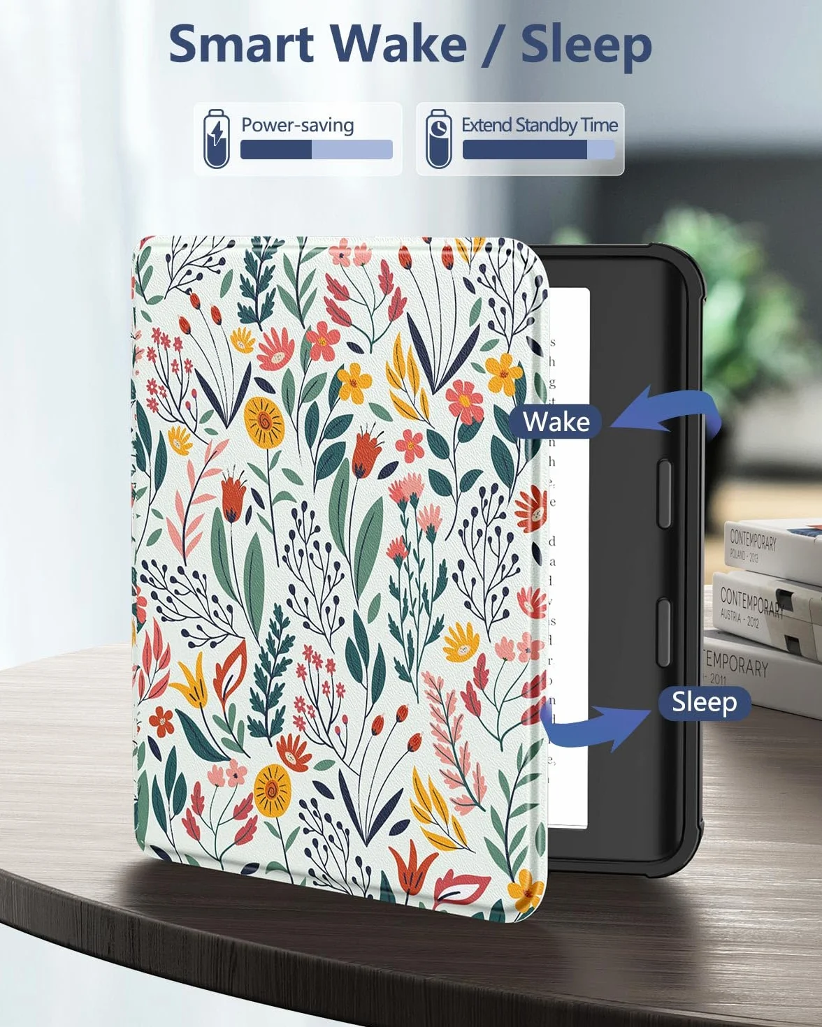 MoKo Coque pour Kobo Libra Colour 7 Pouces 2024, Étui de Protection Souple TPU Ultra-Mince et Léger Anti-Rayures avec Réveil/Sommeil Automatique pour Kobo Libra Colour Tablette 2024, Fleur