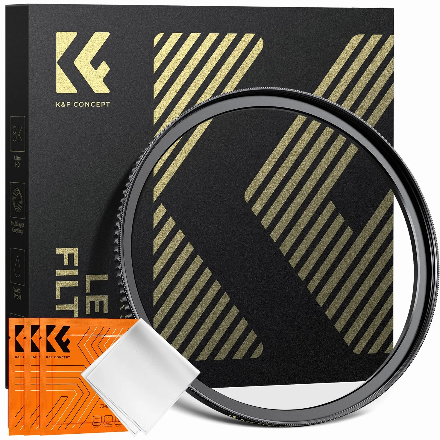 K&F CONCEPT 49-77mm Bague d'adaptation Step Up Ring en Cuivre Fin pour Objectif Ø49mm vers Filtre Ø77mm et 3 Chiffons de Nettoyage