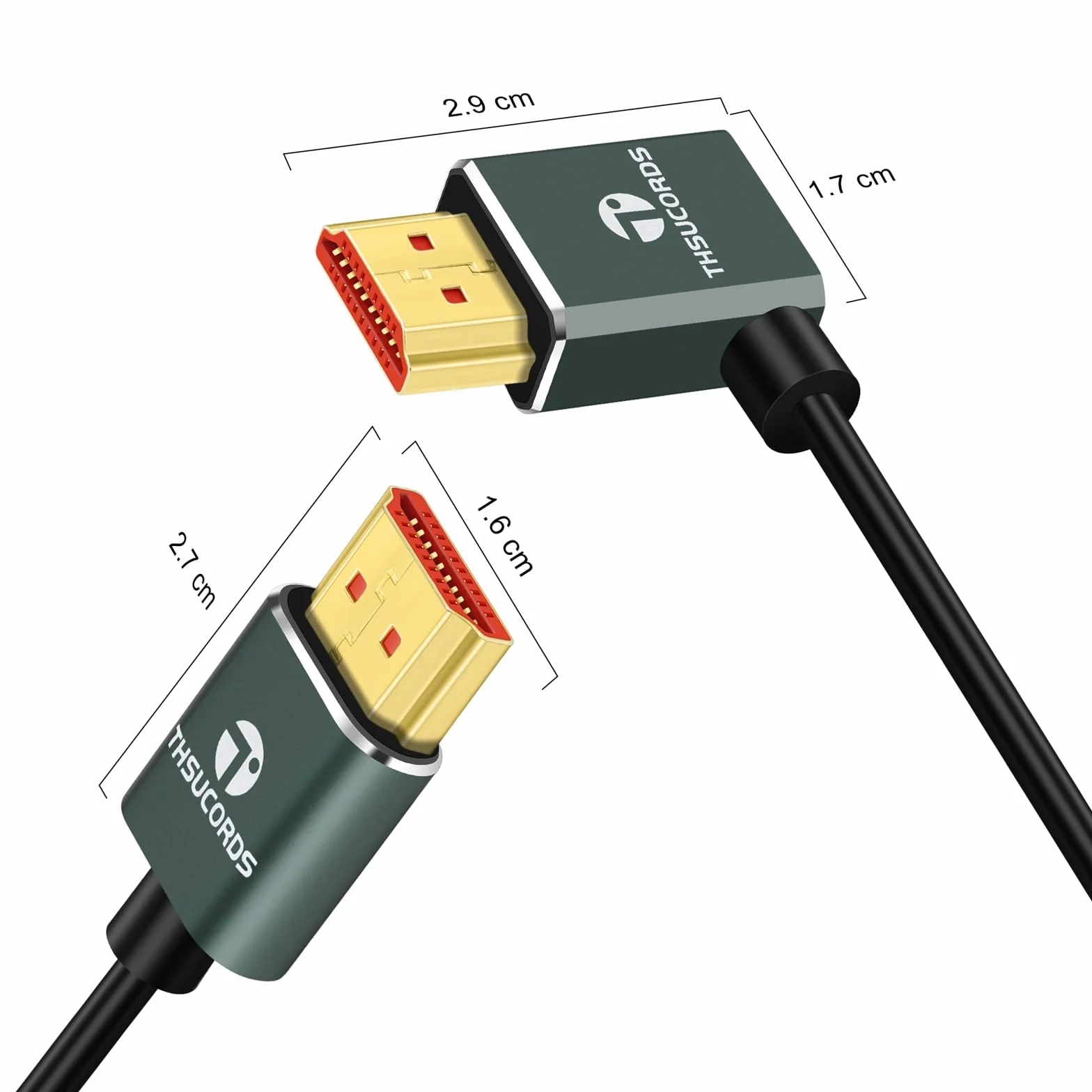 Thsucords Câble HDMI 2.1 Ultra Fin 8K à Angle Gauche de 90 Degrés 1M, Cordon Flexible Haute Vitesse Compatible 4K @120 Hz 8K @60 Hz Compatible avec Roku TV/HDTV/PS5/Blu-ray