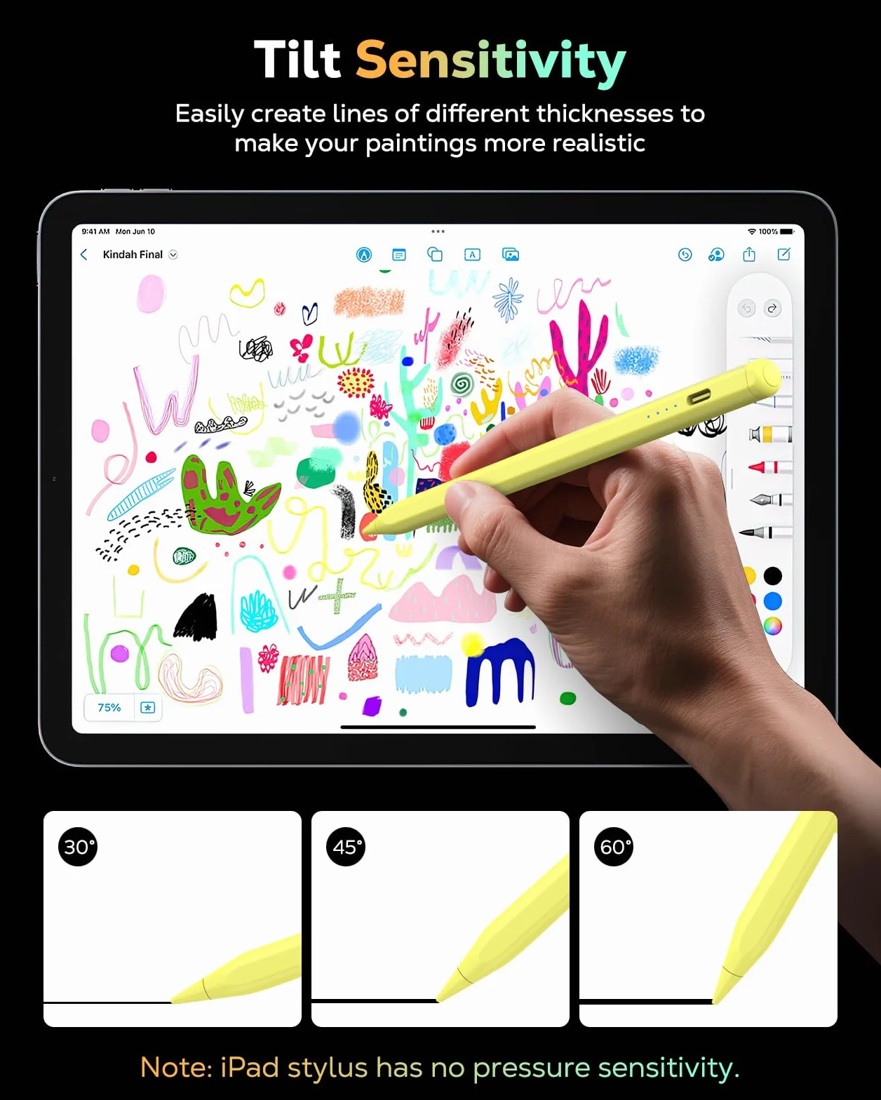 MoKo Pencil pour iPad (A16) 11e 10e 9e Gen, Stylet pour 2018-2026 Apple iPad 11-6, Mini 7-5, Air M3/M2 11"/13"/5/4/3, Pro M4 13"/12,9"/11" Sensibilité à L'Inclinaison,Chargement Rapide USB-C, Jaune