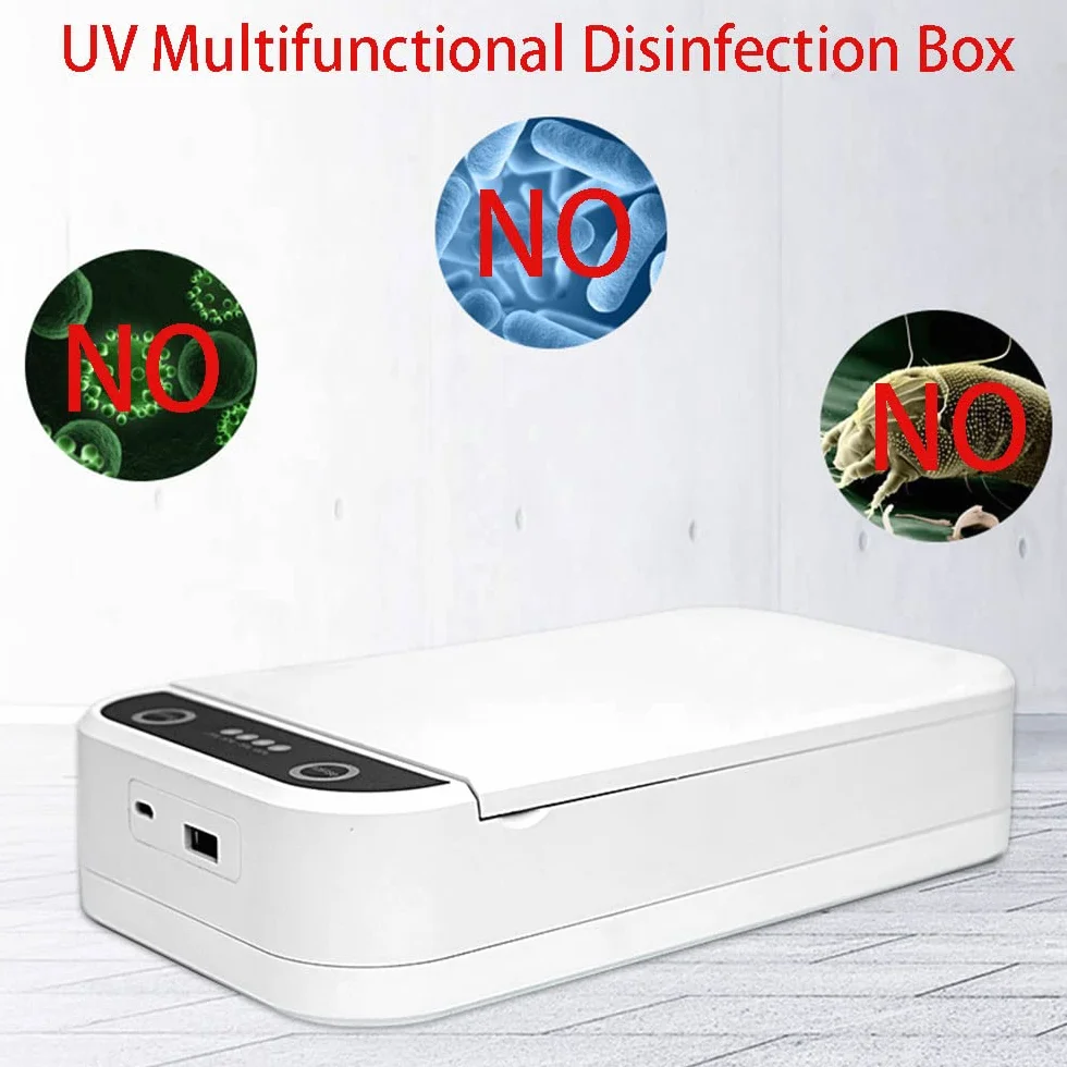TopHomer Boîte désinfectante à lumière UV, multifonction pour téléphone portable, clés, masque, fonction d'aromathérapie, chargement USB, blanc