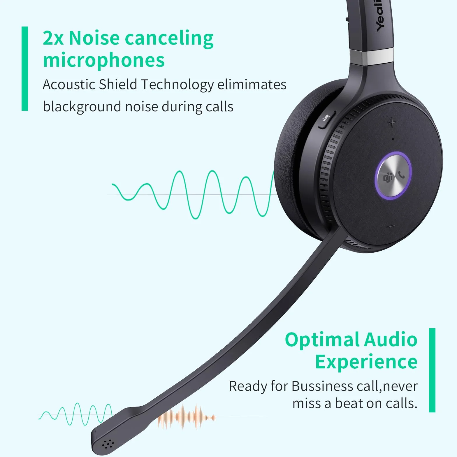 Yealink Casque sans Fil avec Micro WH62 Mono, Portée 160m, Micro Réduction de Bruit, Autonomie 13H, Compatible avec Teams/Zoom/PC et Téléphones Fixes IP