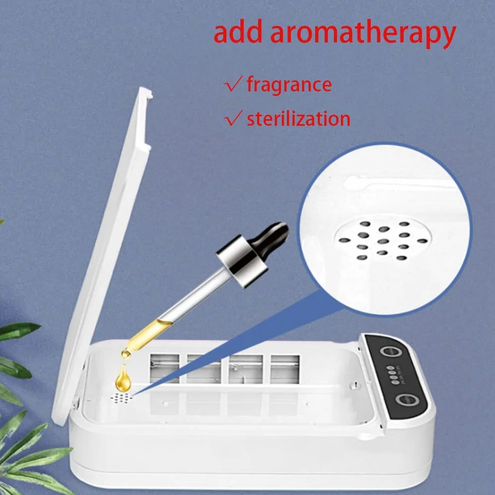 TopHomer Boîte désinfectante à lumière UV, multifonction pour téléphone portable, clés, masque, fonction d'aromathérapie, chargement USB, blanc