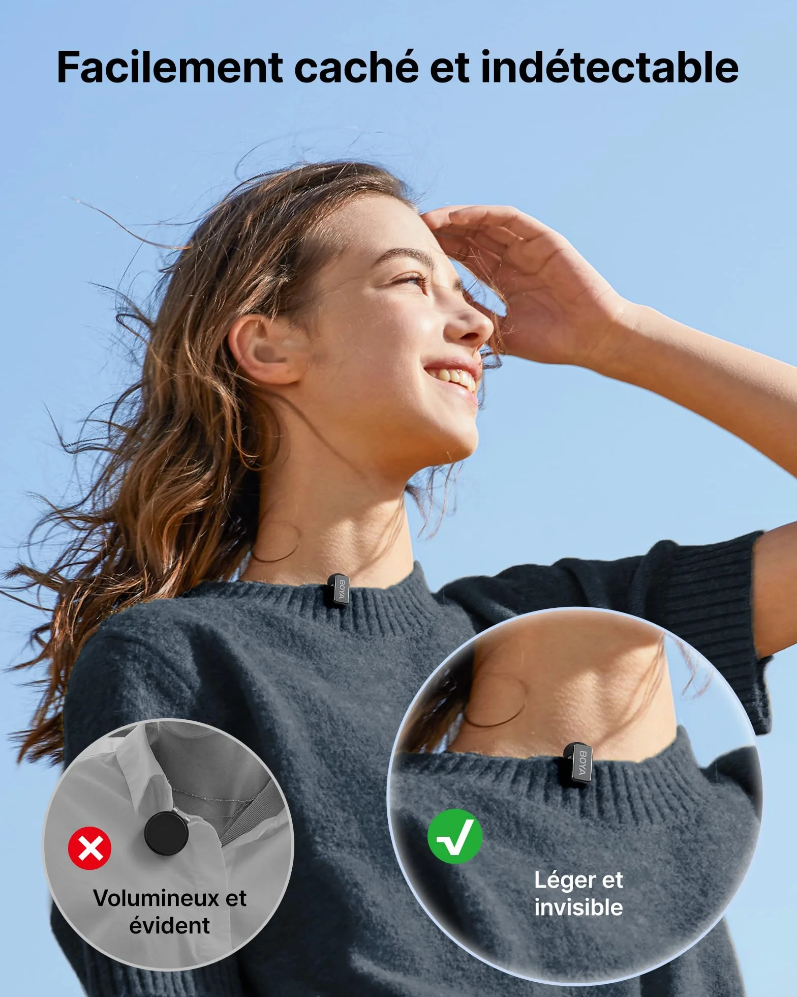 BOYA Mini 2 Micro Cravate sans Fil pour iPhone 15/16/17, Android, 5g, 48 kHz/24 Bit, Mini Micro sans Fil USB-C, Anti-Bruit 40dB, 100 m, 30 h, Microphone Lavalier Compact pour Interview, Streaming