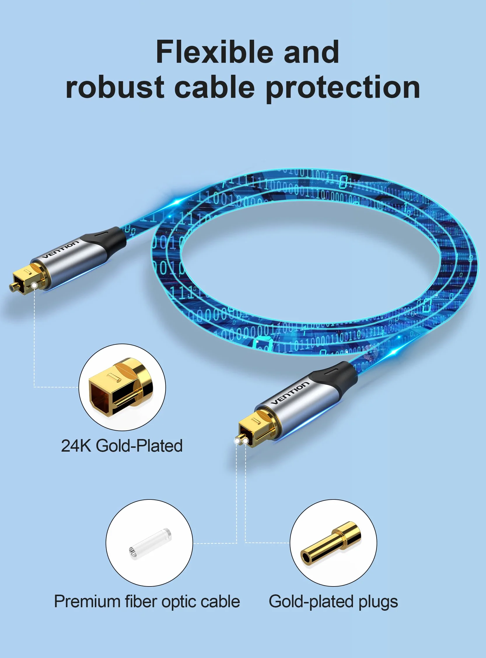 VENTION Câble Optique Audio Toslink 2m Nylon Tressé 24K Plaqué Or