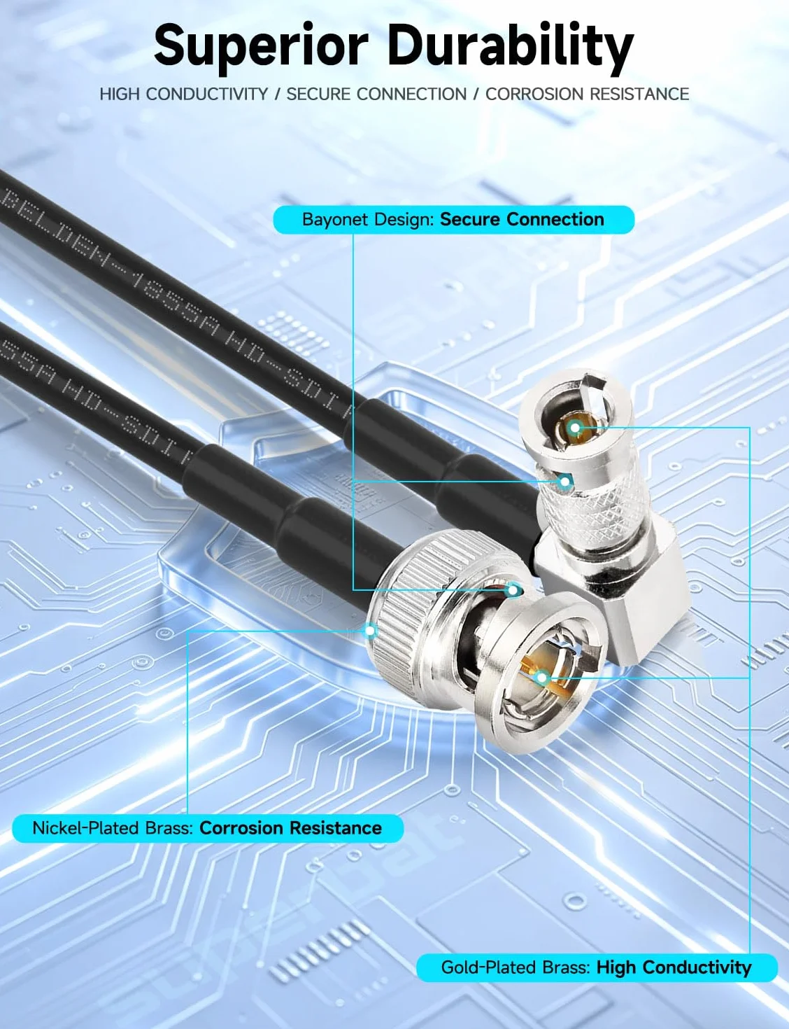 Superbat Câble SDI Coudé 60cm BNC Mâle to HD BNC Micro Mâle Angle Droit 3G/6G/HD 75Ohm Belden 1855A pour Coaxpress CXP12, Caméra, Transmission Vidéo Numérique HD, Blackmagic, etc.