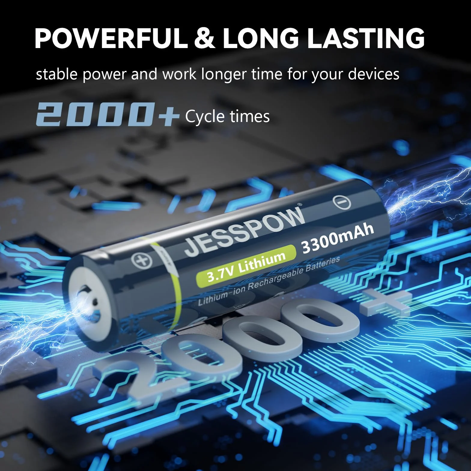 Piles Rechargeables 3.7V 3300mAh Button Top Batterie Haute Capacité pour Lampe de Poche Sonnette Télécommandée 4Pcs