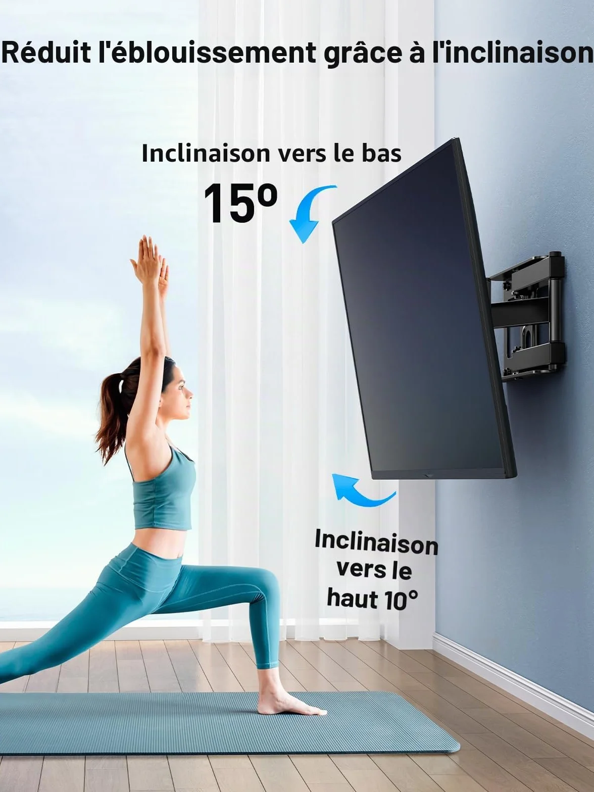 PERLESMITH Support Mural TV, pour 26-60 Pouces (66-152 cm) Télévision Jusqu'à 40kg, Fixation TV Murale Orientable et Inclinable 50 55 Pouces, Max VESA 400x400mm PSMFK10