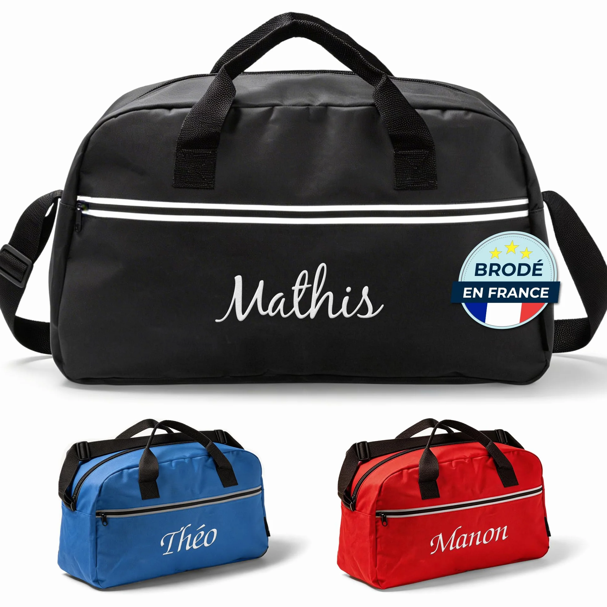 Sac de Sport Enfant personnalisé 20L Brodé avec prénom - Sac Sport et Vacances avec Sac à Chaussures Noir