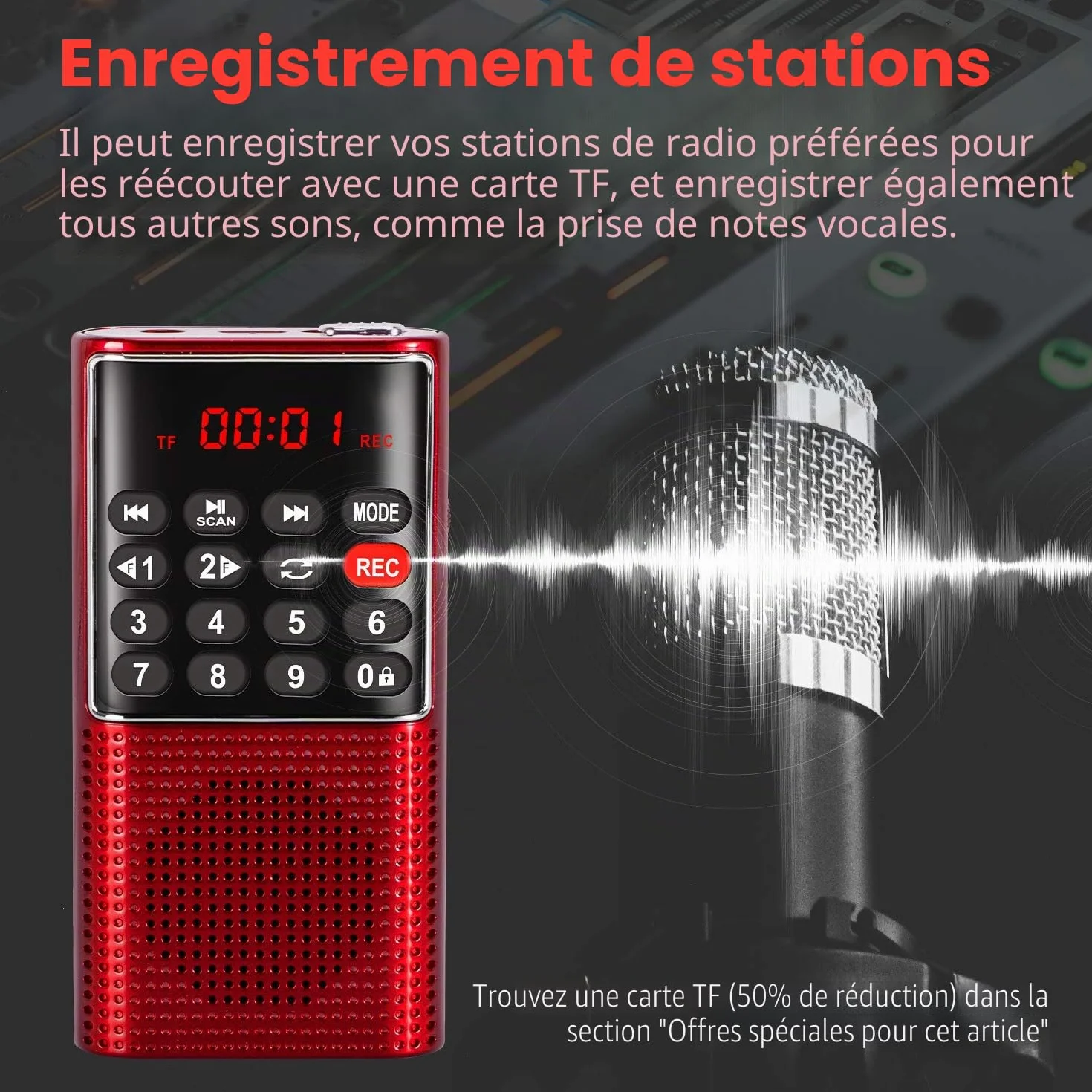 PRUNUS J-328 Radio Portable Rechargeable FM MP3 TF AUX USB-C Rose