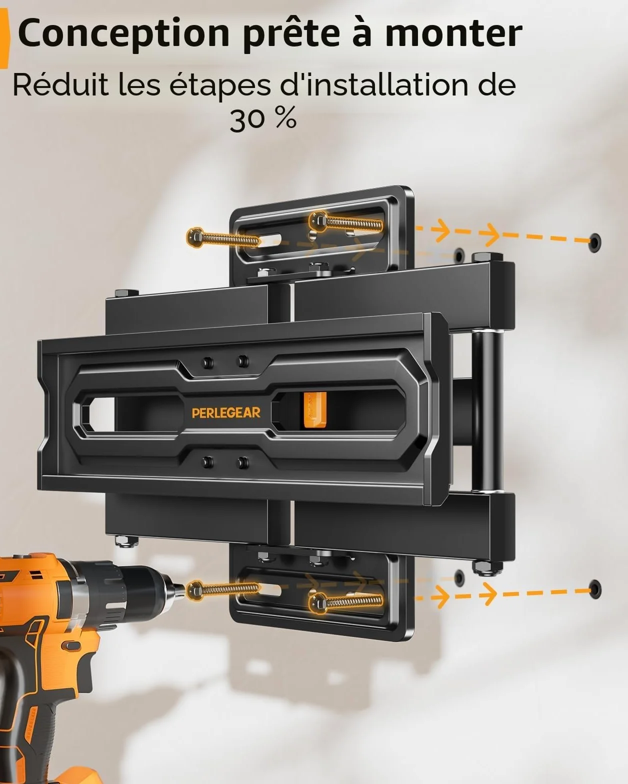 Perlegear Support Mural TV Orientable et Inclinable pour TV de 23 à 70 Pouces Jusqu'à 50 kg, Support TV Ajustable avec Inclinaison, Max VESA 400x400mm, PGMF18
