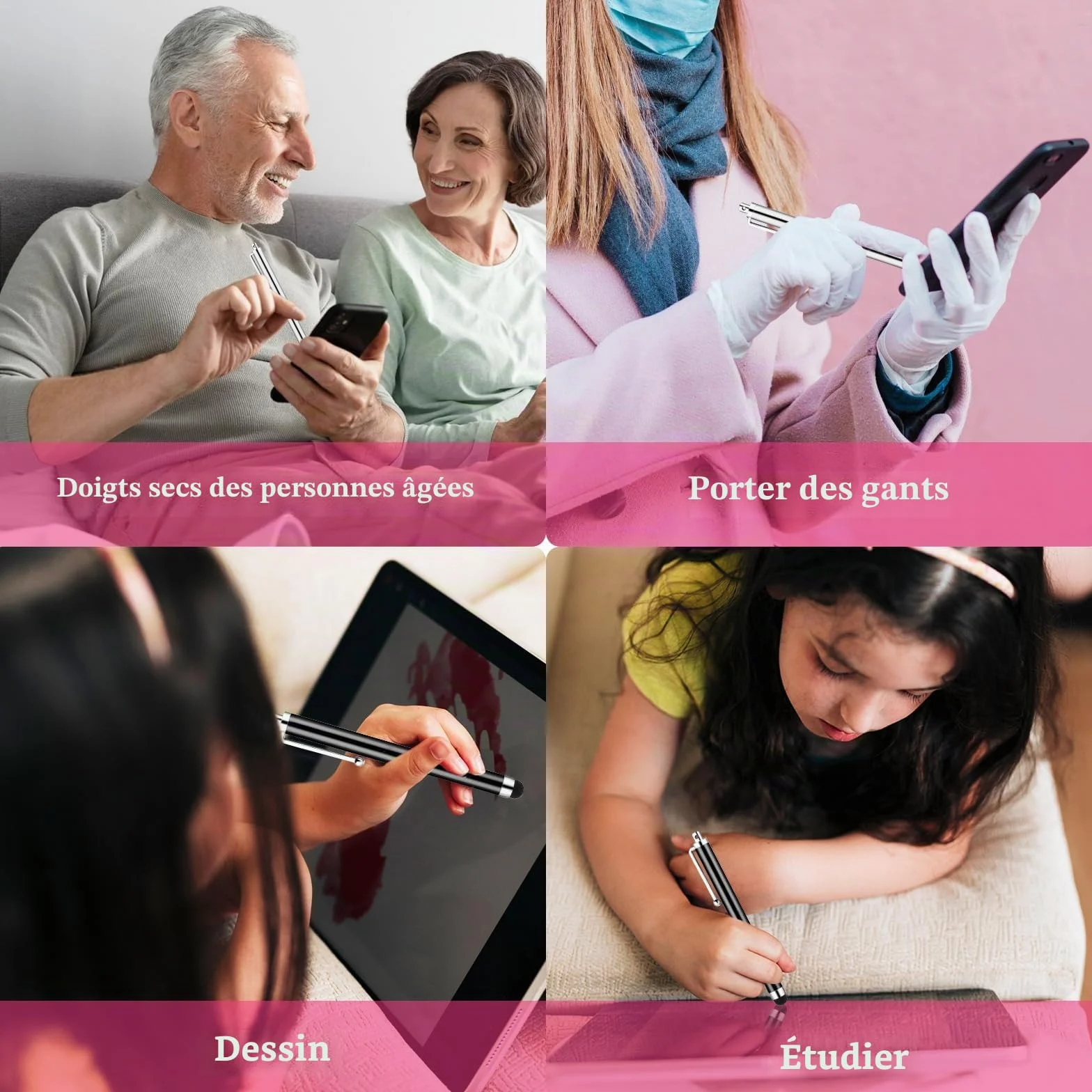Andibro Stylets Universels pour Écrans Tactiles, 2 Pièces, Compatibles Tablette Smartphone Ordinateur Portable