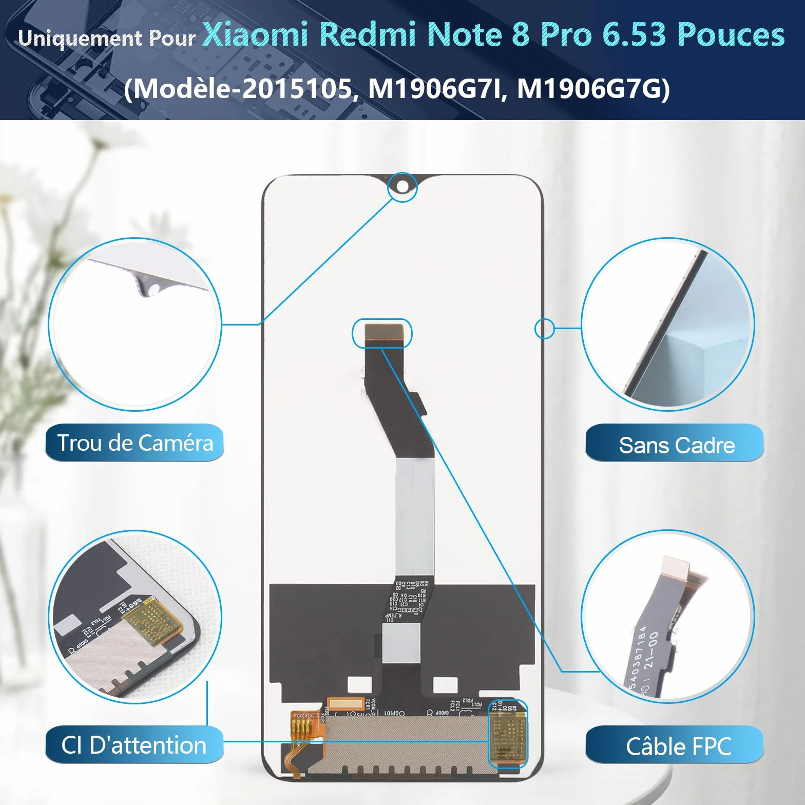 RongZy Écran pour Xiaomi Redmi Note 8 Pro M1906G7I M1906G7G LCD Écran Tactile Digitizer Interne pour Note 8 Pro Assemblé de Remplacement avec Outils(6.53")
