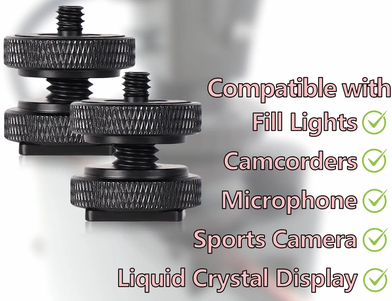 Lot de 2 adaptateurs de sabot de flash pour appareil photo, filetage 1/4", en métal, pour filetage de trépied, flash, microphones sur griffe de flash (noir)
