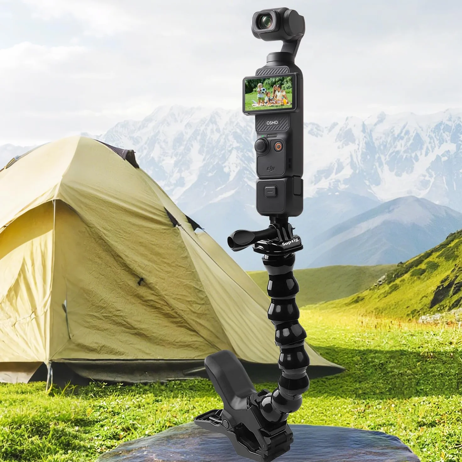 Suptig Mâchoires Flexibles - Support col de Cygne pour caméras d'action GoPro Hero 13/Hero 12/Hero 11/Hero 10/9/8/7/6/5/4 Session Hero 3+ Hero 3, DJI osmo, Akaso, Insta 360, Arlo Pro Arlo Go