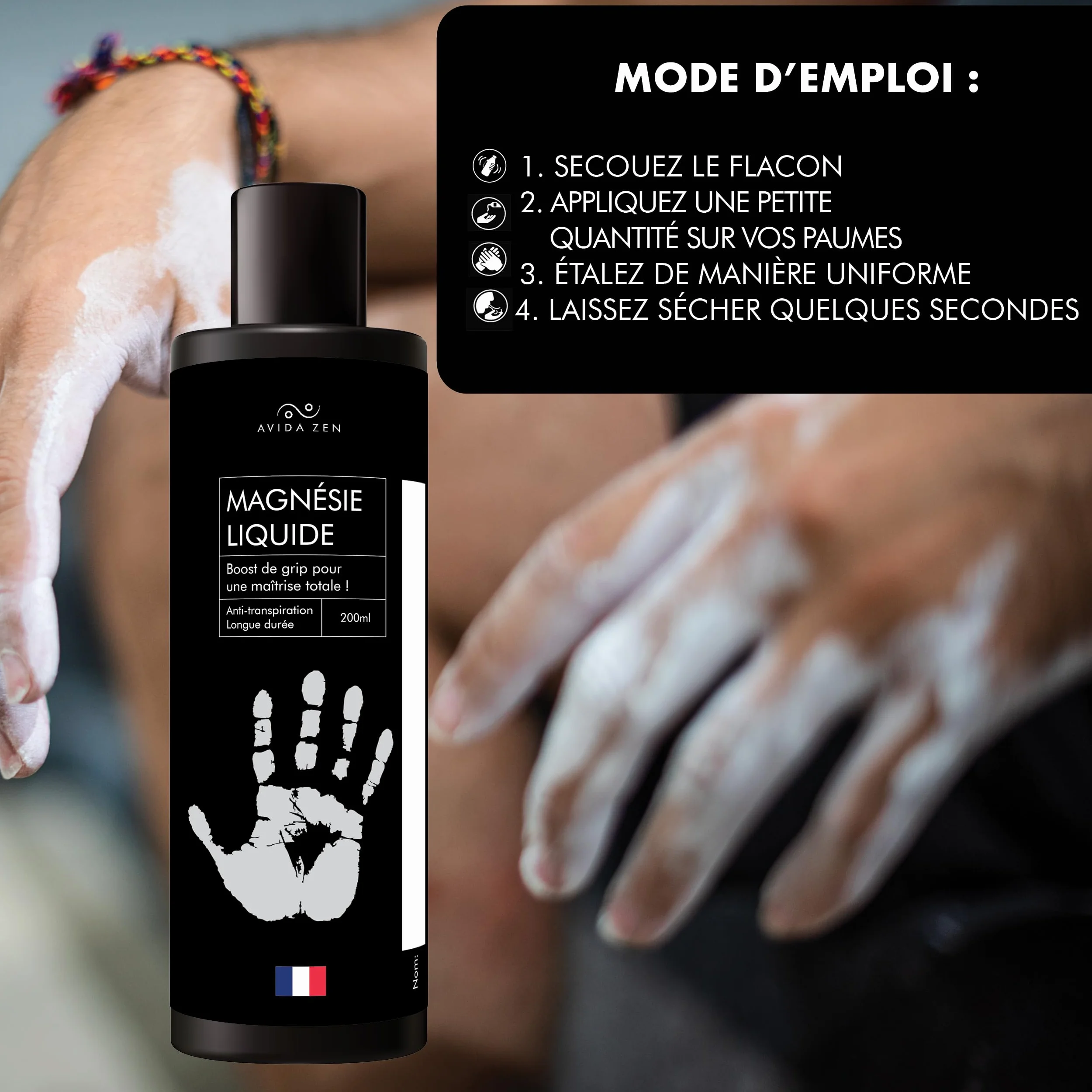 AVIDA ZEN Magnésie Liquide 200ml – Liquid Chalk pour Escalade, Padel, Gymnastique, Crossfit, Musculation, Tennis
