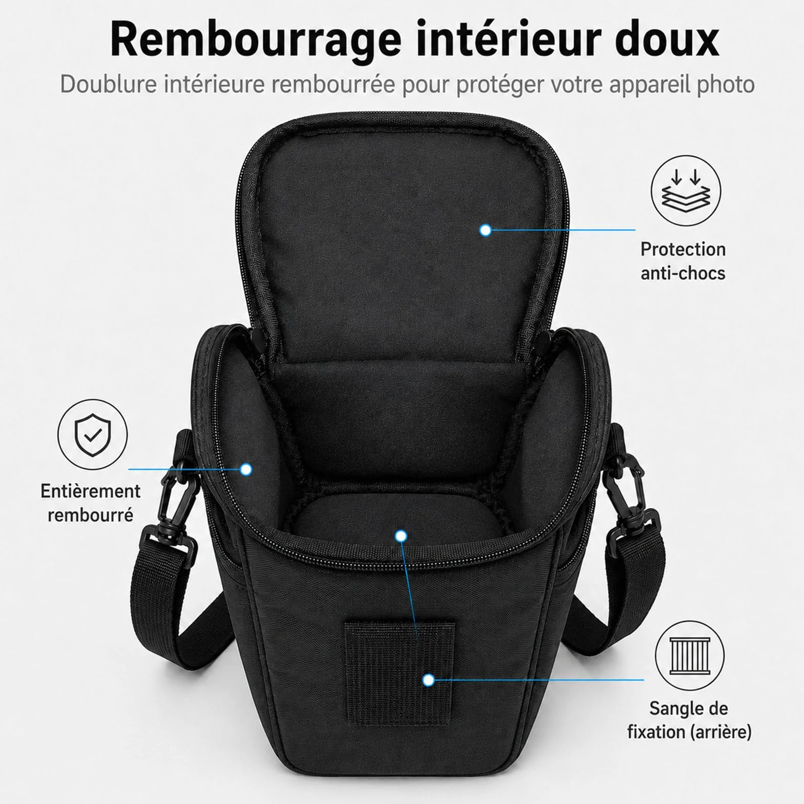 Sac Appareil Photo Noir 21x18x11 cm Sacoche Compacte pour Hybride Numérique Reflex DSLR SLR Bandoulière Amovible Réglable
