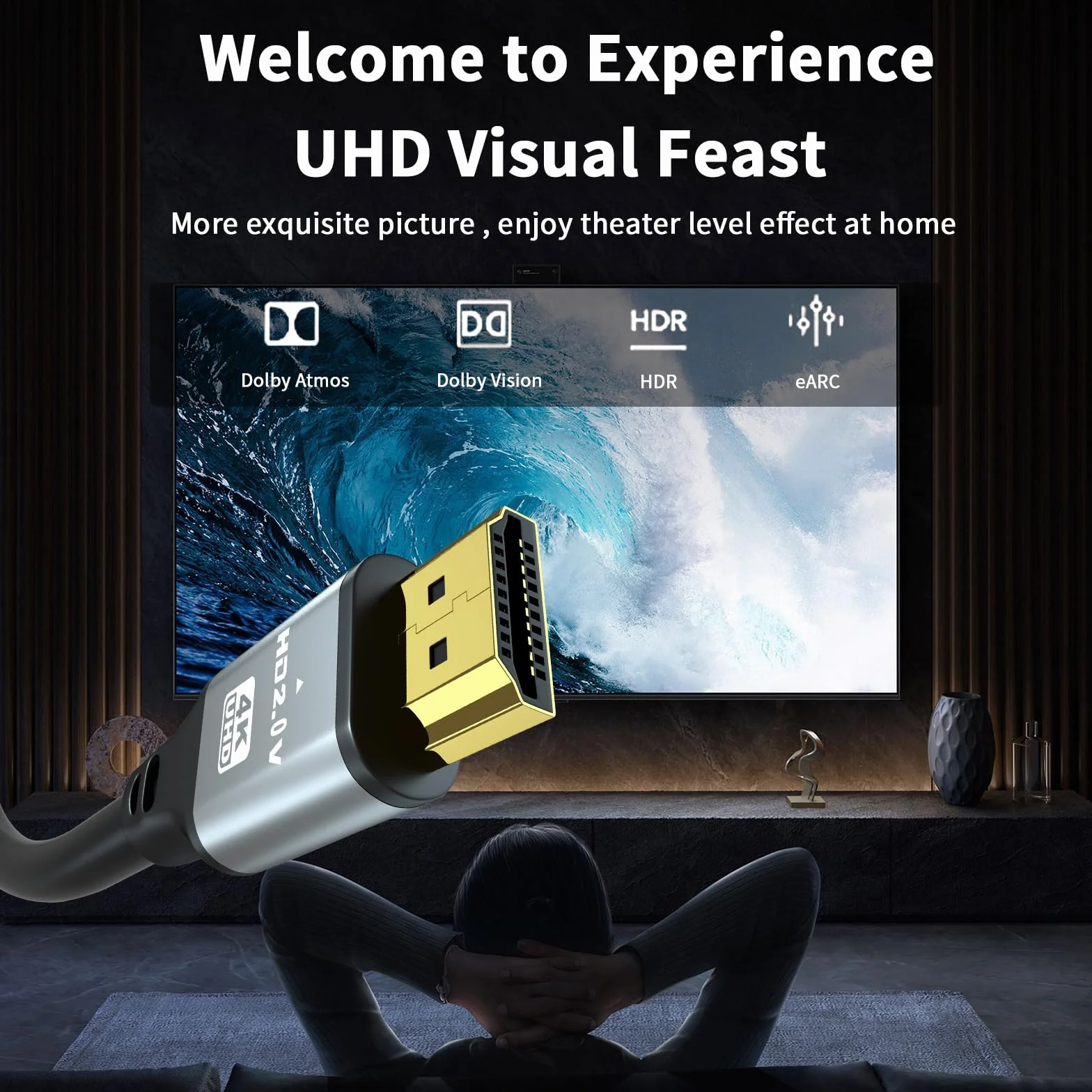 Câble HDMI 2.0 Haute Vitesse 10m 4K@60Hz 18Gbps Ultra HD Ethernet Audio Retour HDR